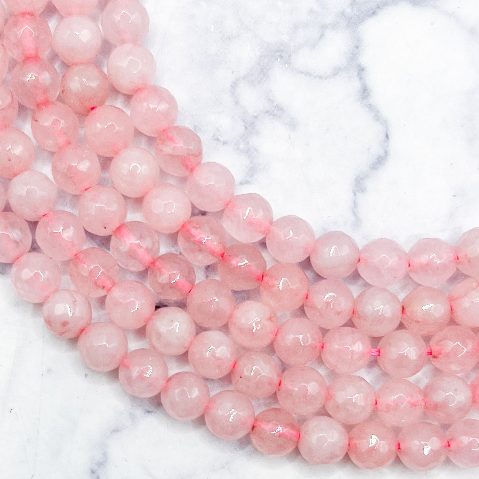 6mm Faceted Rose Quartz Bead Strand K9