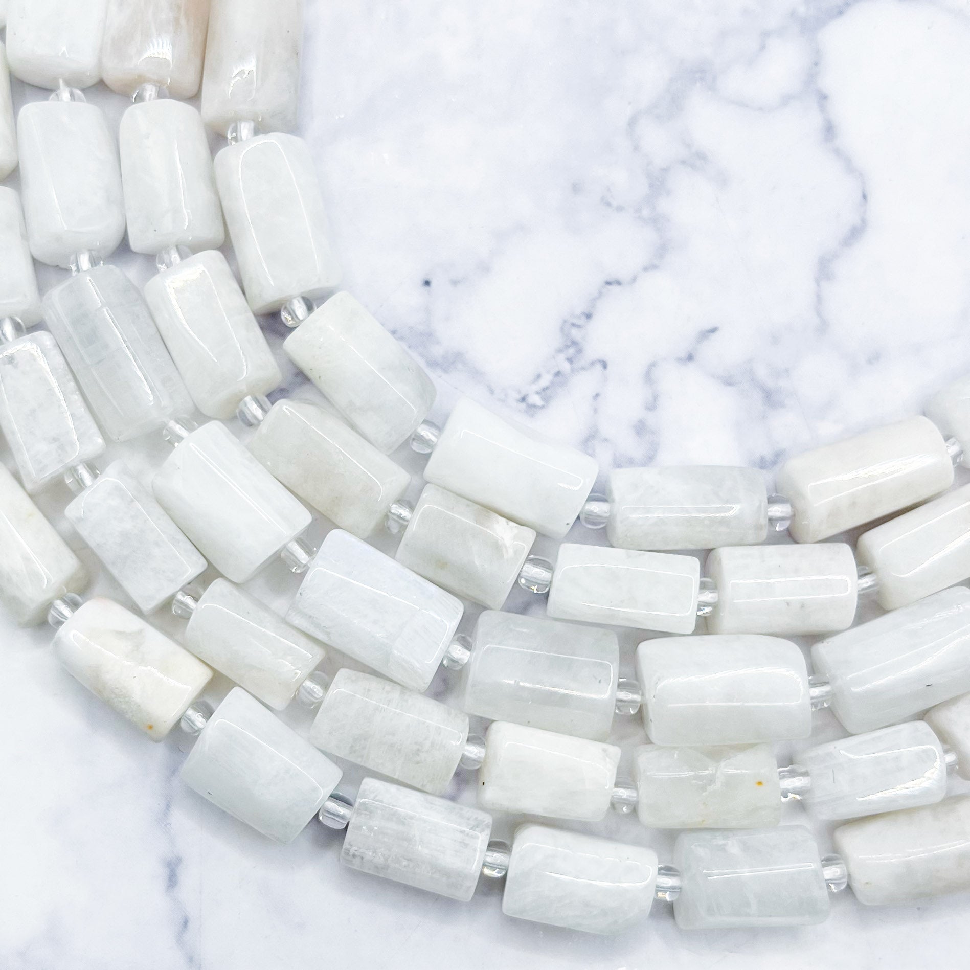 8x15mm Faceted White Moonstone Barrel Bead Half Strand L14