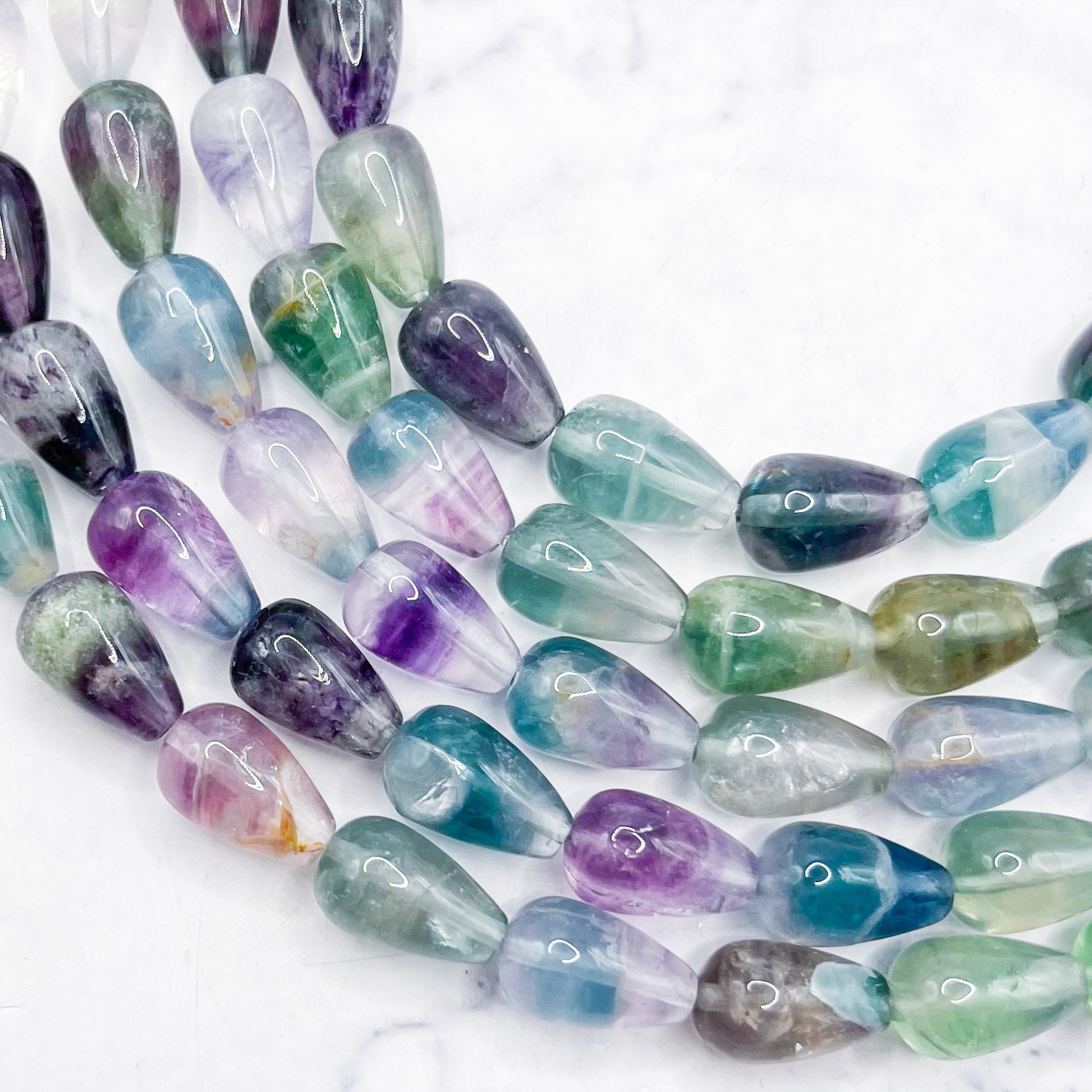 8x12mm Rainbow Fluorite Drop Bead Half Strand B8