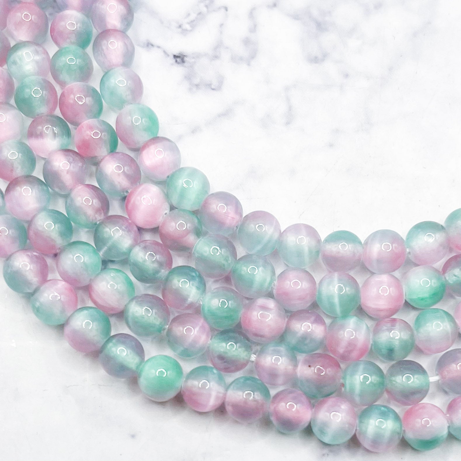 6mm Dyed Watermelon Selenite Bead Strand G26