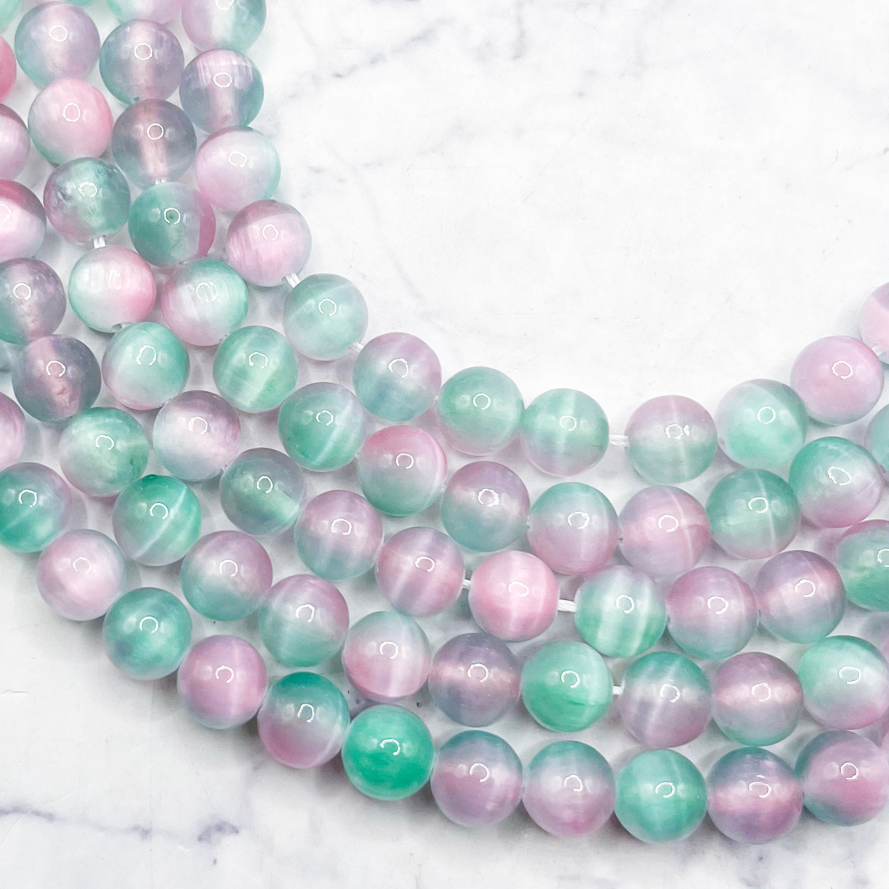 8mm Dyed Watermelon Selenite Bead Strand U28