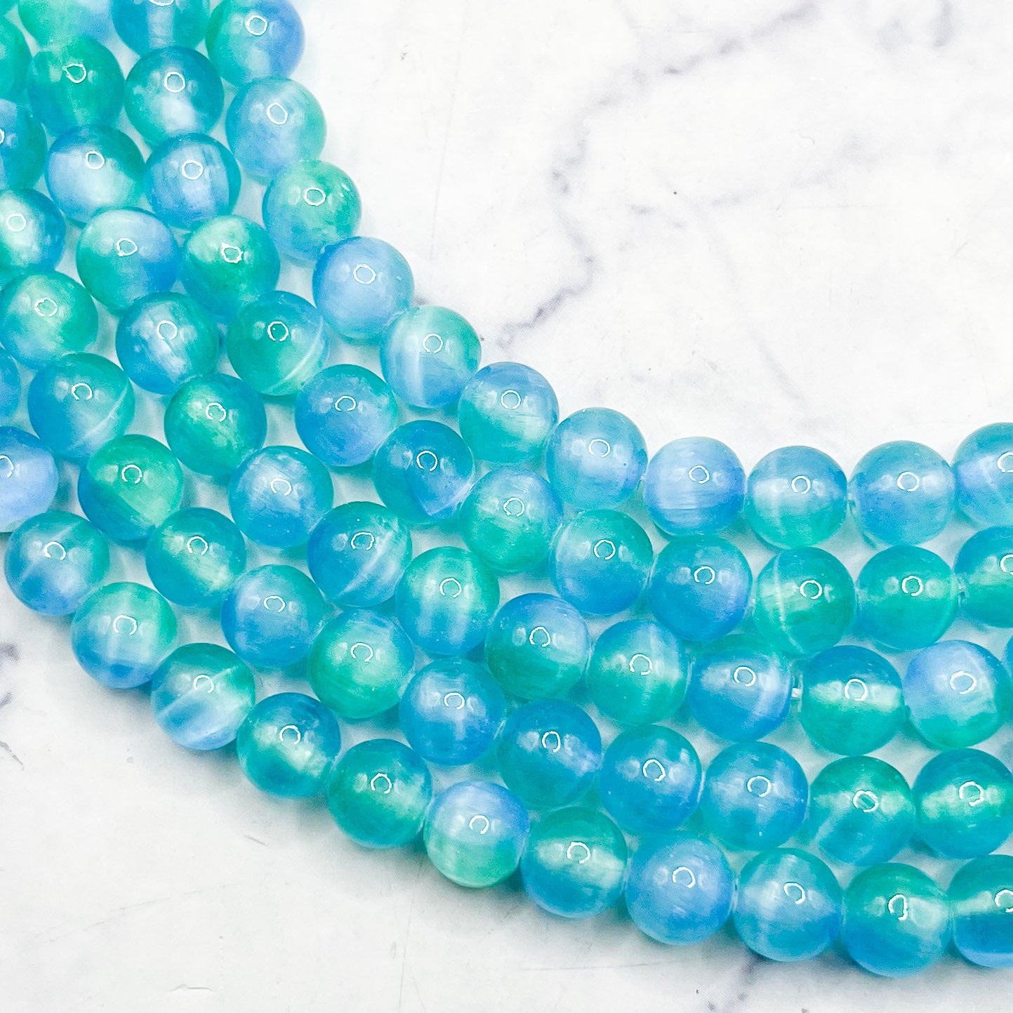 6mm Dyed Aqua Selenite Bead Strand B26