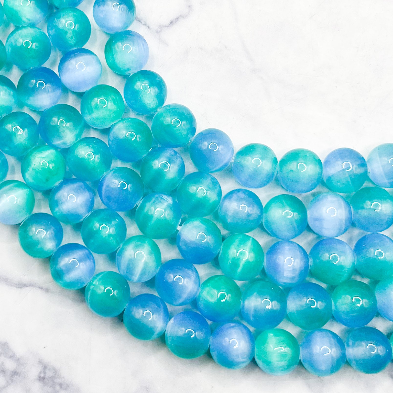 8mm Dyed Aqua Selenite Bead Strand Y28