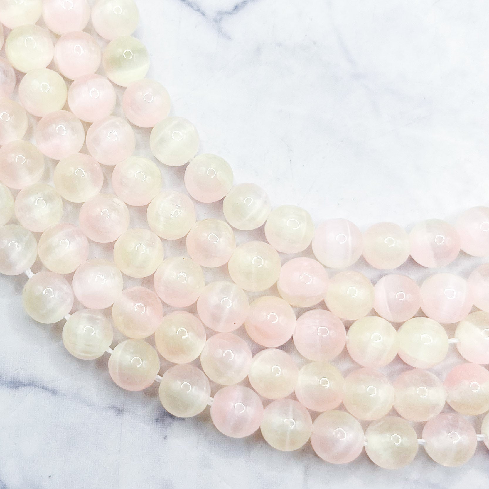 6mm Dyed Peach and Yellow Selenite Bead Strand K26