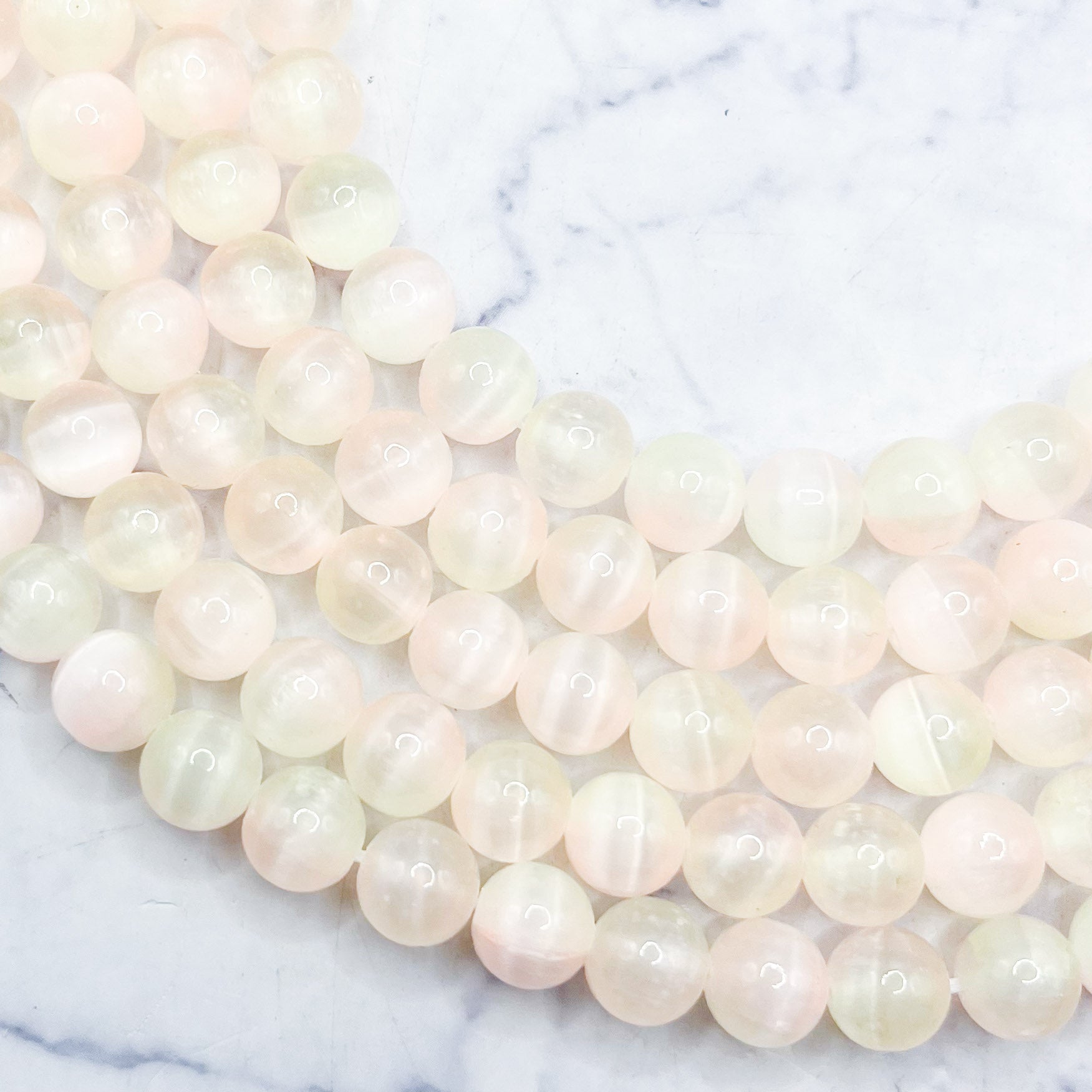 8mm Dyed Peach and Yellow Selenite Bead Strand R28