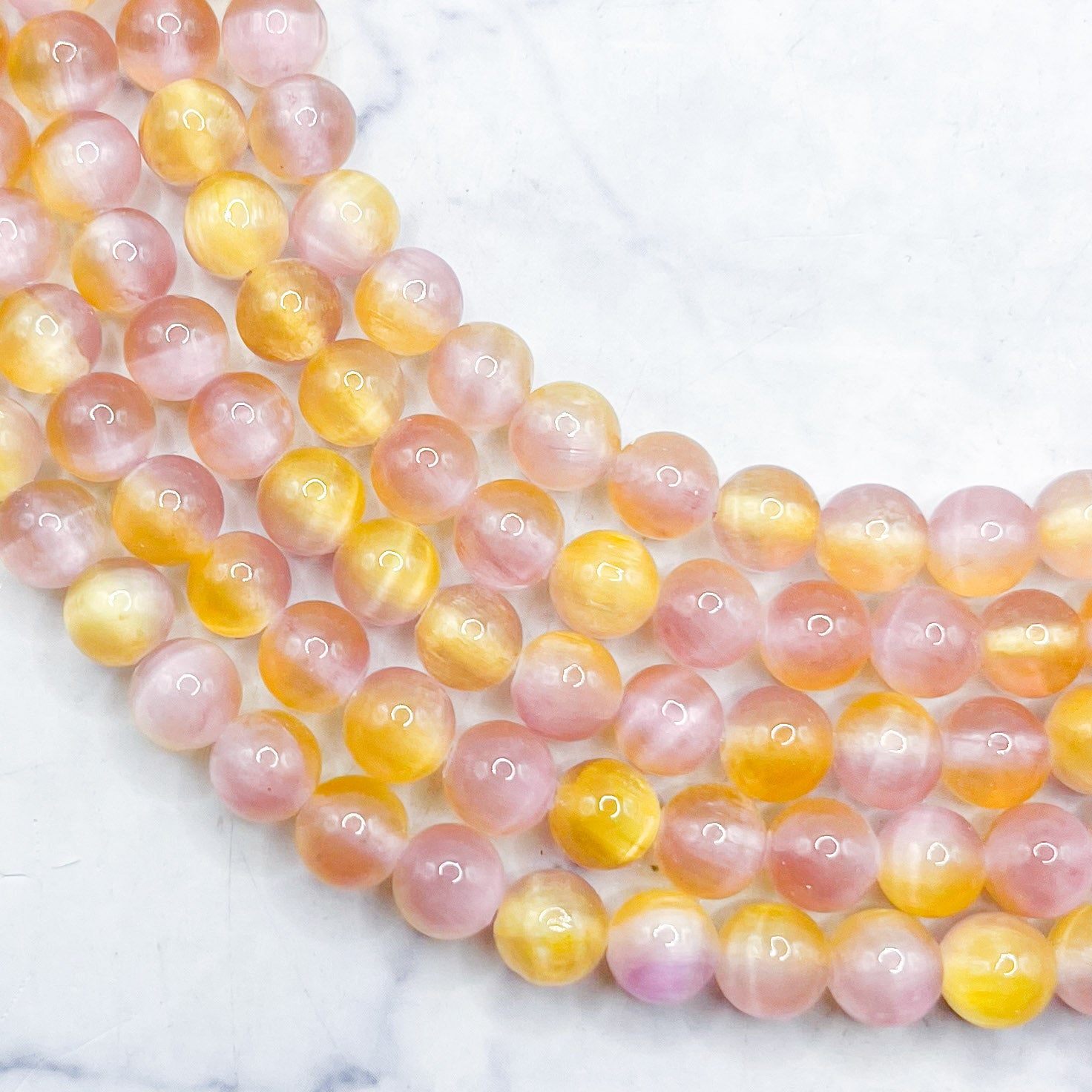 6mm Dyed Purple and Yellow Selenite Bead Strand A26