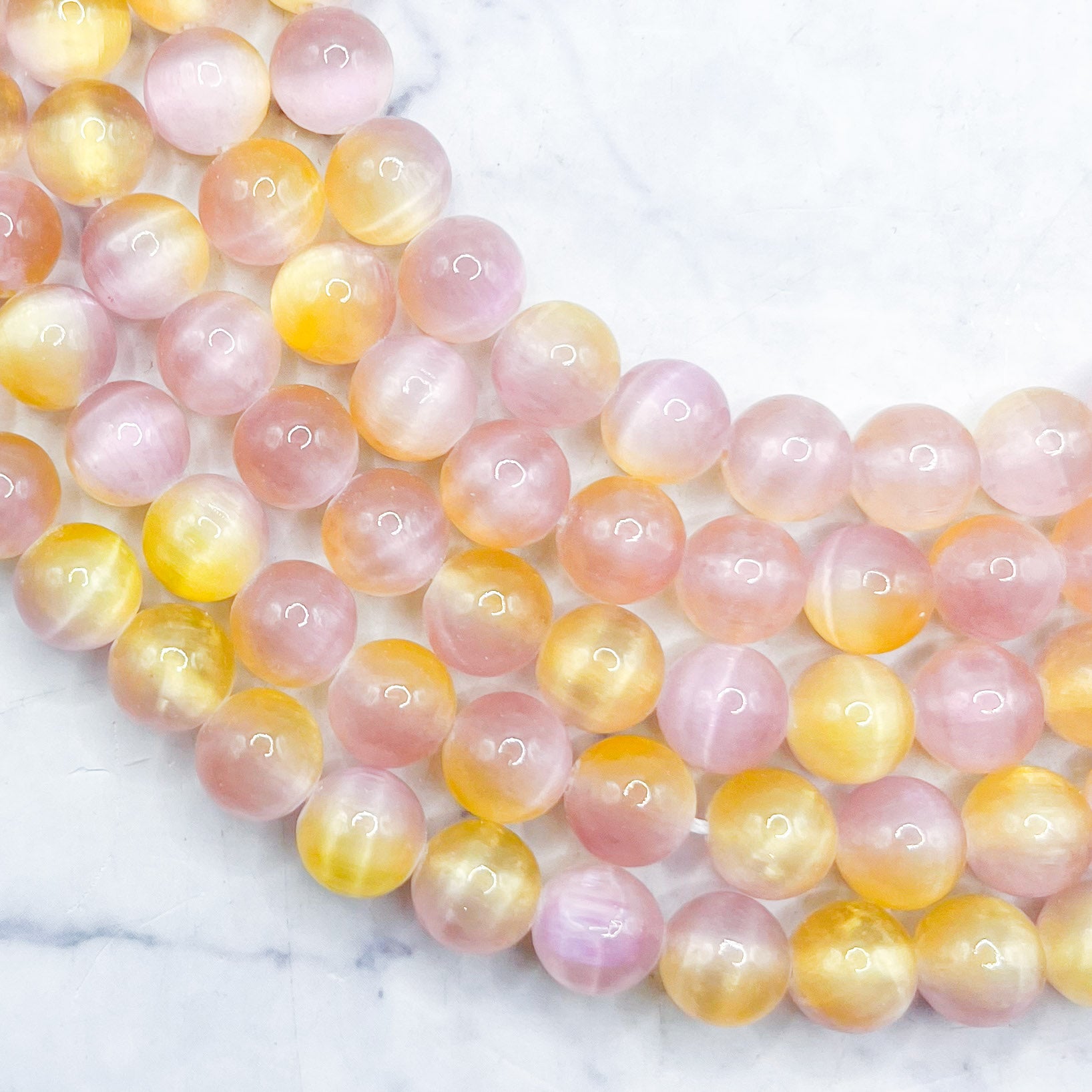 8mm Dyed Purple and Yellow Selenite Bead Strand Z28