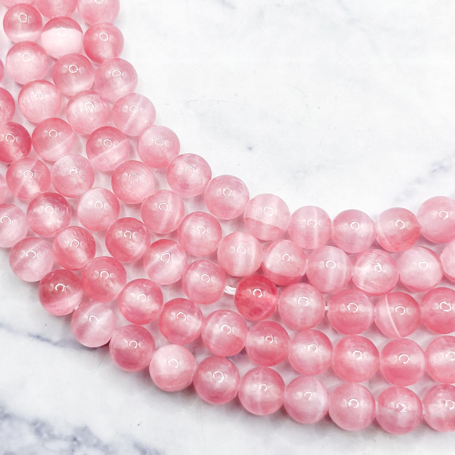 6mm Dyed Pink Selenite Bead Strand C26