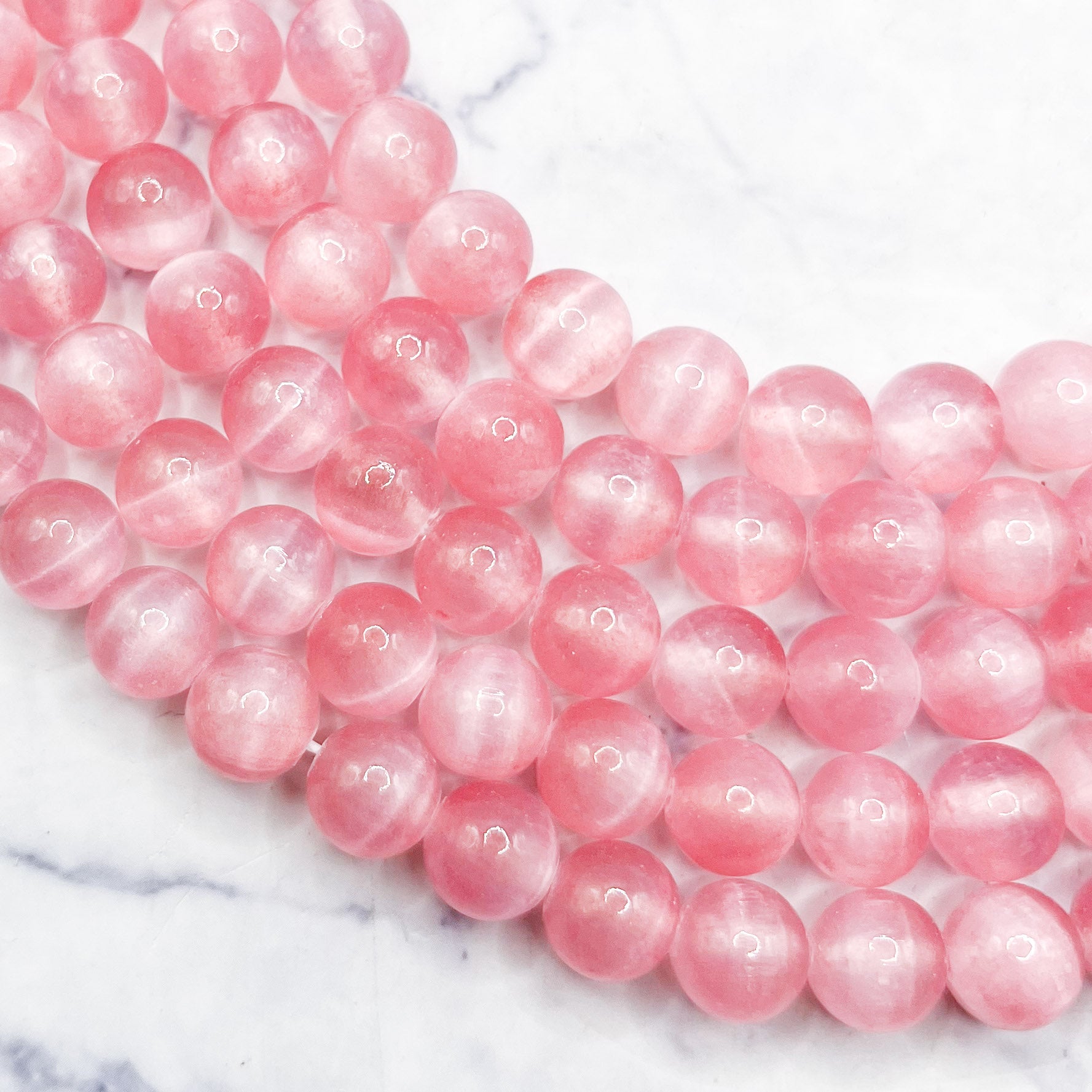 8mm Dyed Pink Selenite Bead Strand A28