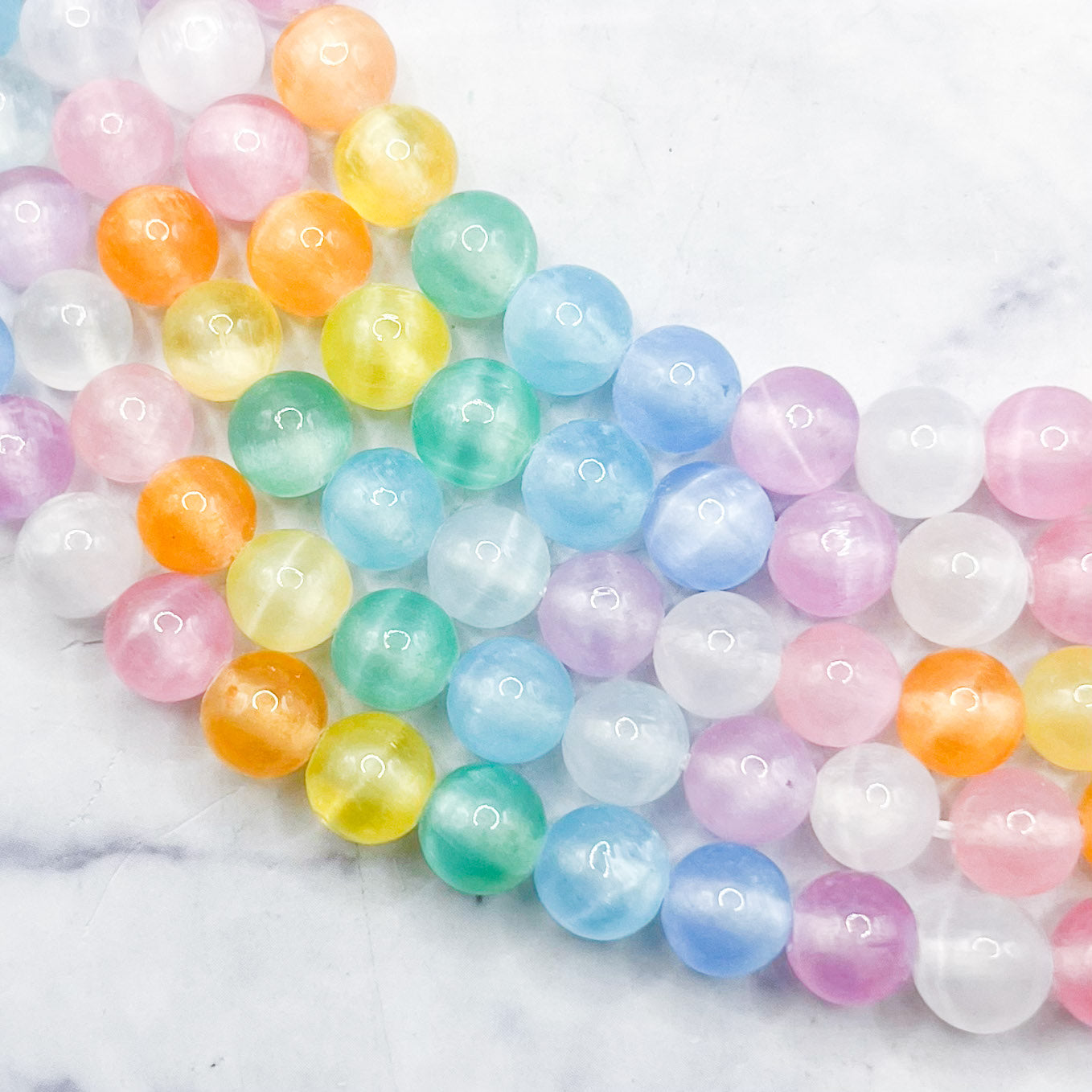 8mm Dyed Rainbow Selenite Bead Strand J28