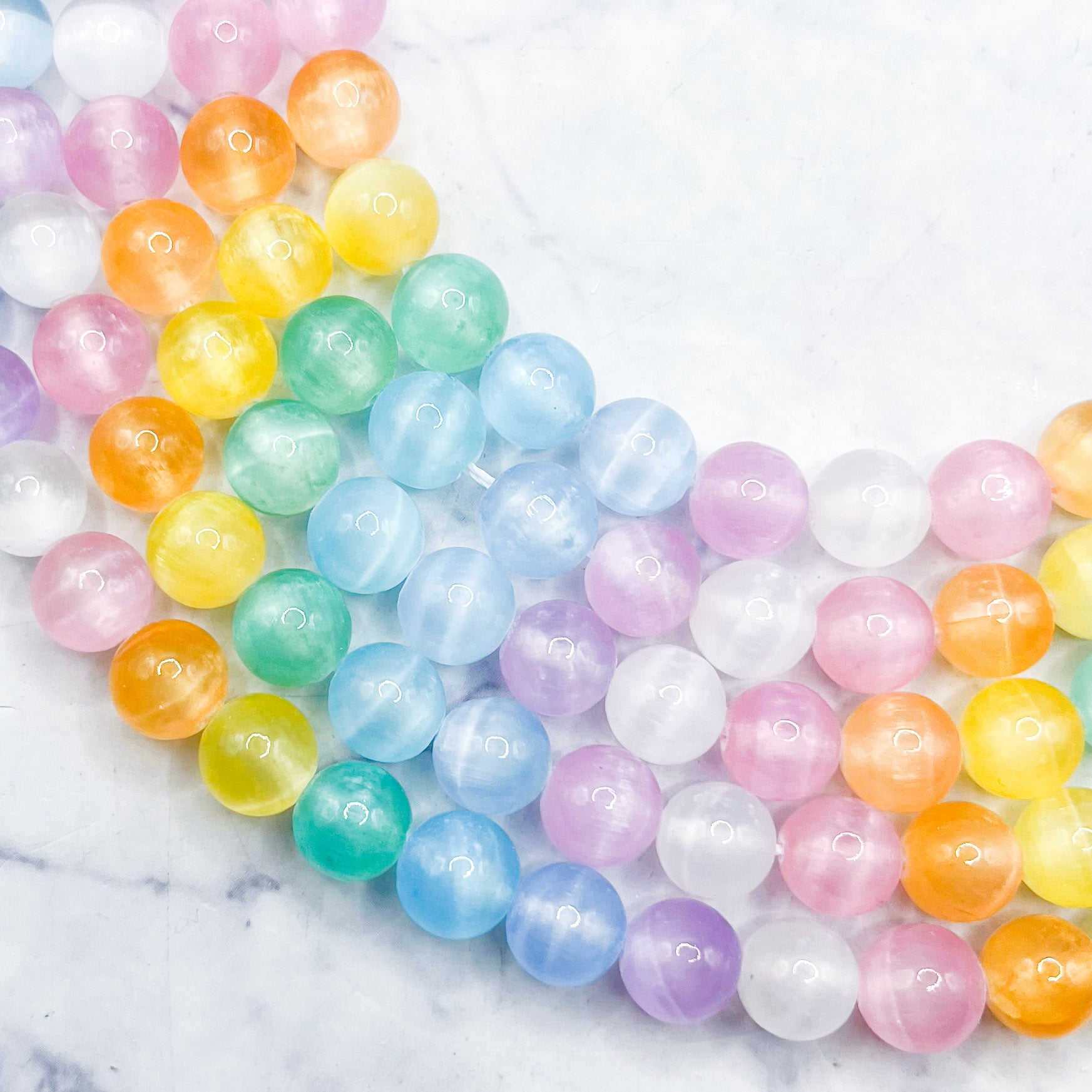 6mm Dyed Rainbow Selenite Bead Strand L26