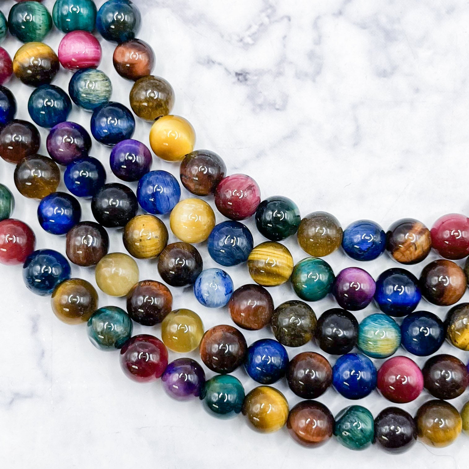 6mm Dyed Rainbow Tiger's Eye Bead Strand M18