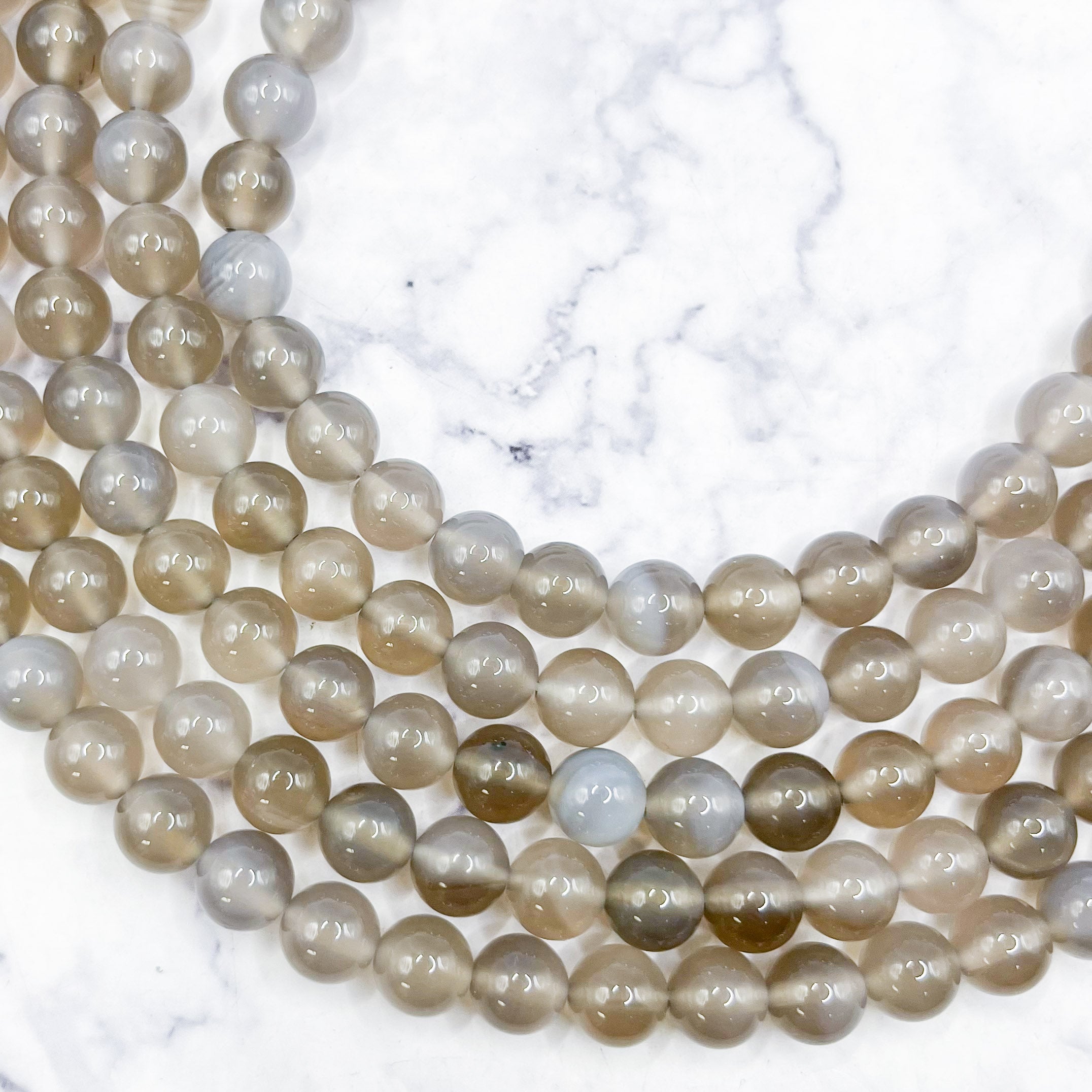 8mm Grey Agate Bead Strand T10