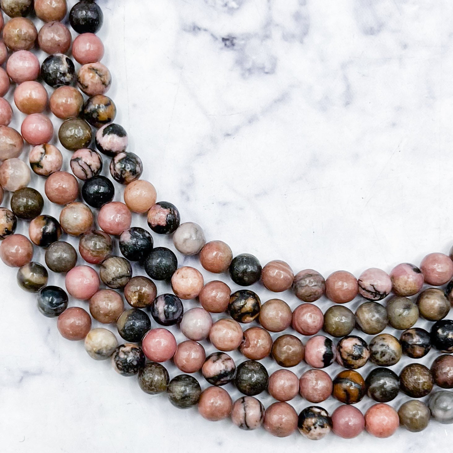 4mm Rhodonite with Black Matrix Bead Strand R8