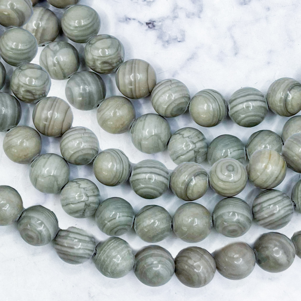 8mm Grey Banded Jasper Bead Strand K18