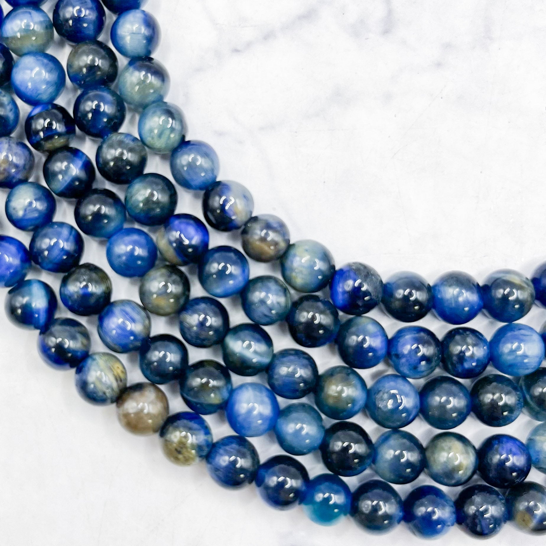 6mm Dyed Royal Blue Tiger's Eye Bead Strand R18