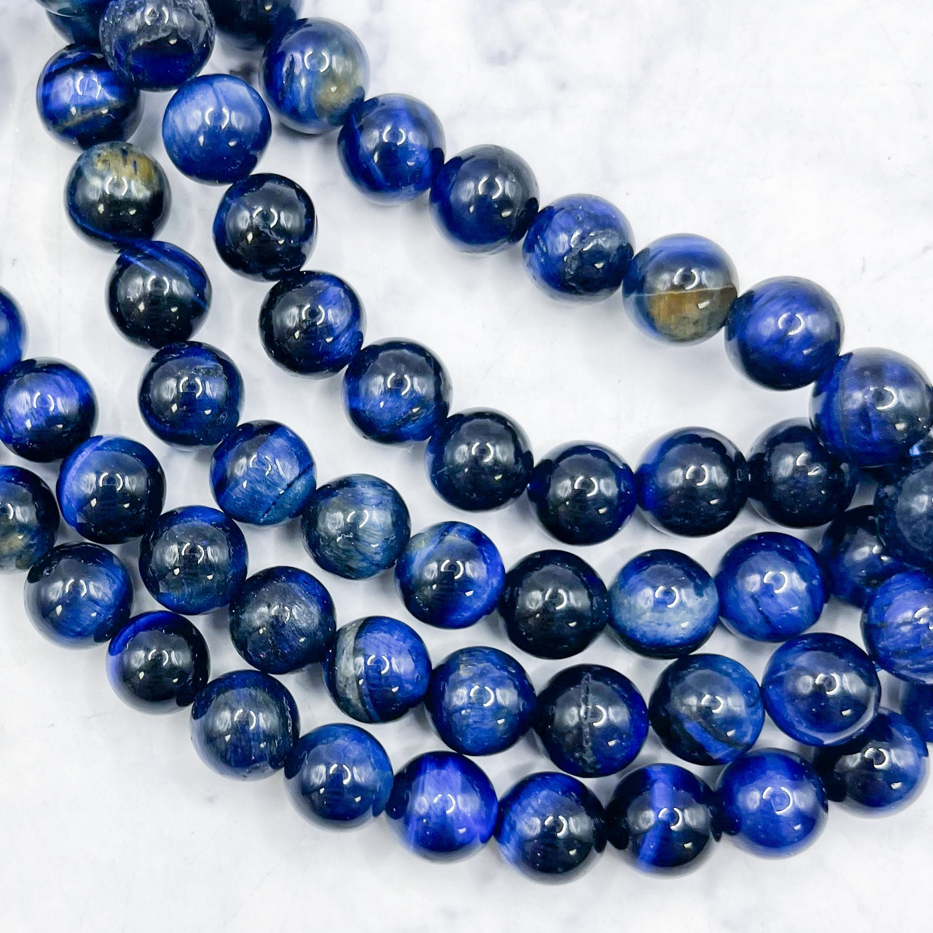 8mm Dyed Royal Blue Tiger's Eye Bead Strand P20