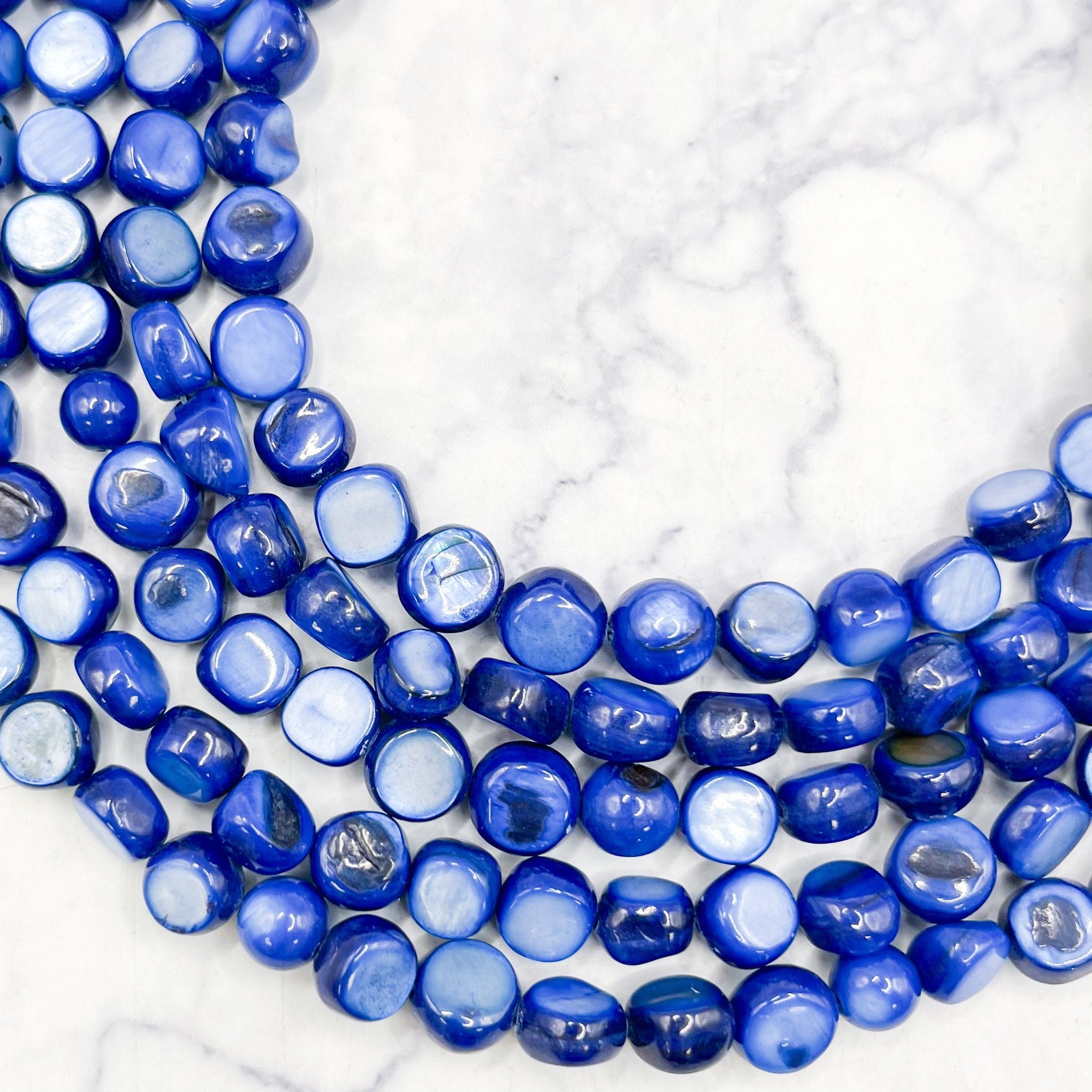 7mm Dyed Blue Nugget Shell Bead Strand A11