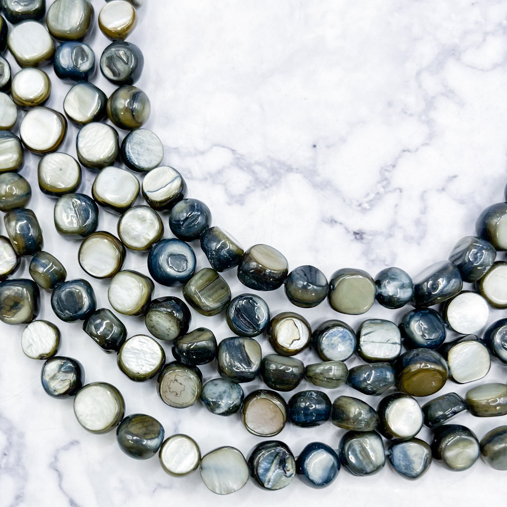 7mm Dyed Grey Nugget Shell Bead Strand B11