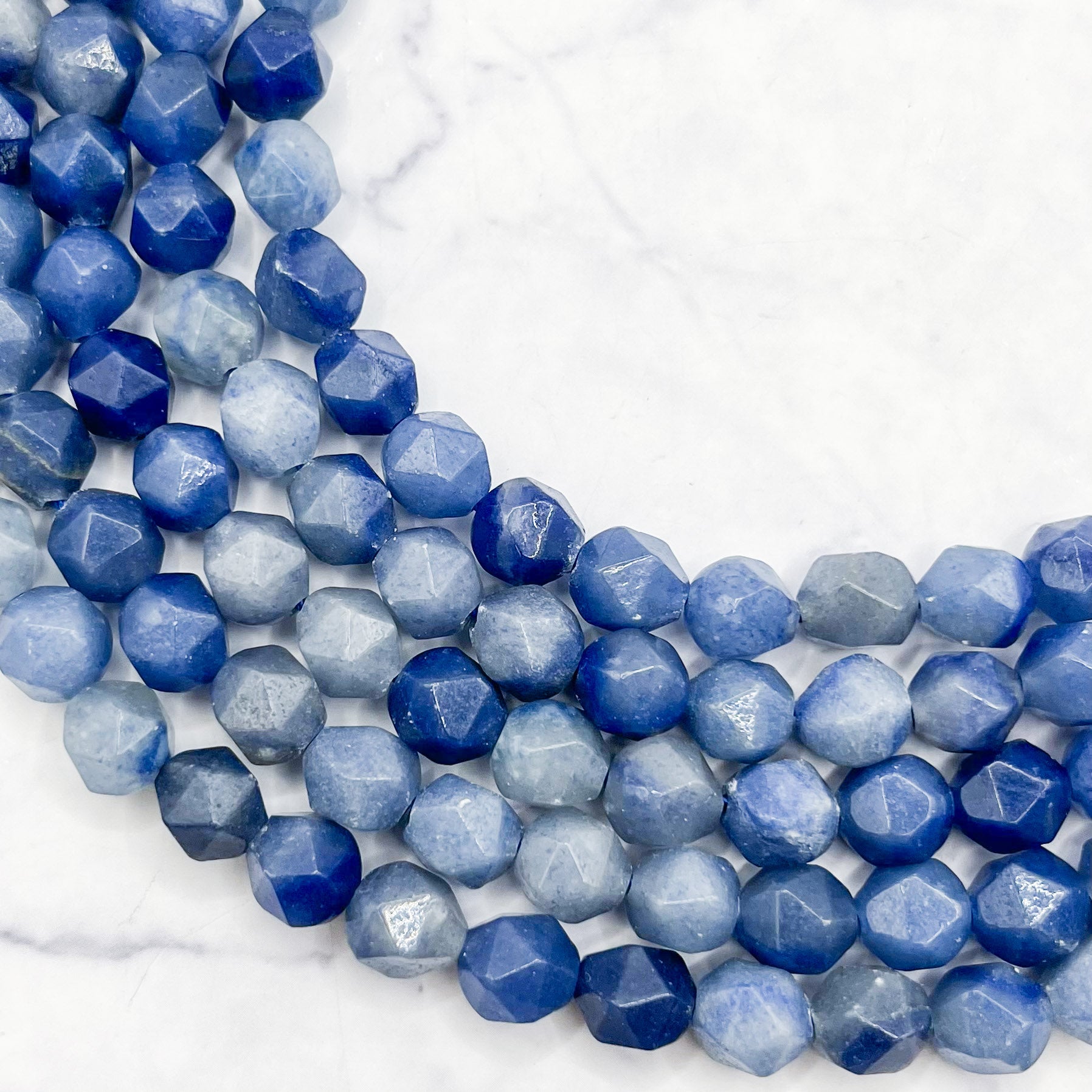 8mm Blue Aventurine Polygon Bead Half Strand P10