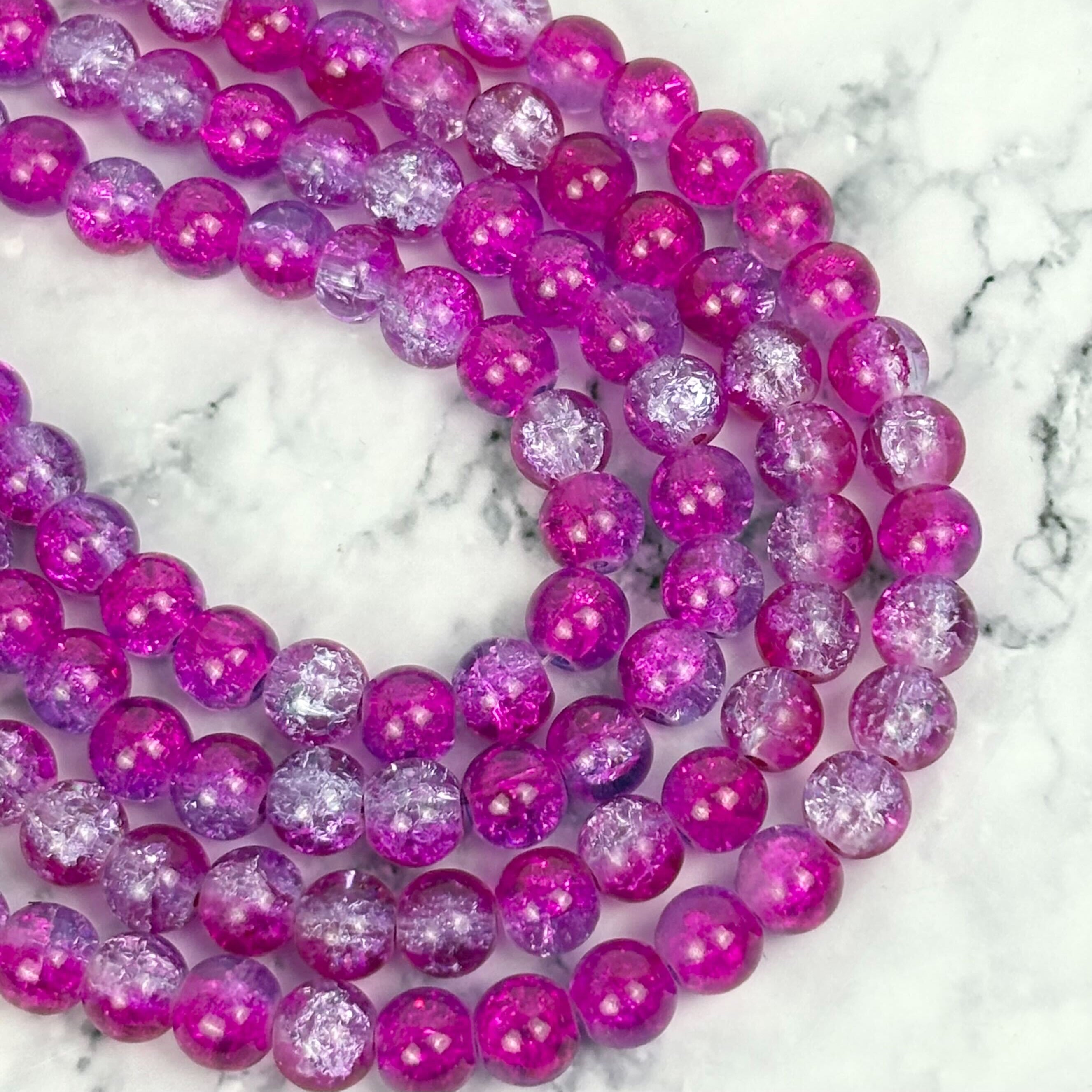 6mm Violet Purple & Blue Crackle Glass Bead Strand 31" Loop H49