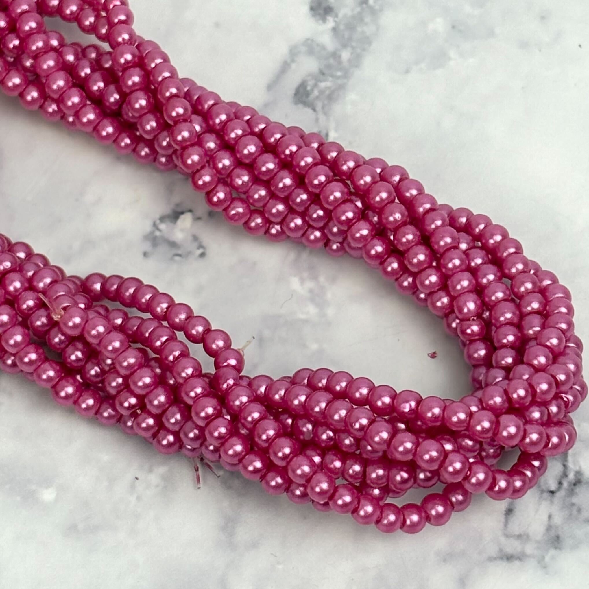 3mm Hot Pink Pearlized Bead Strand 23" Loop L3