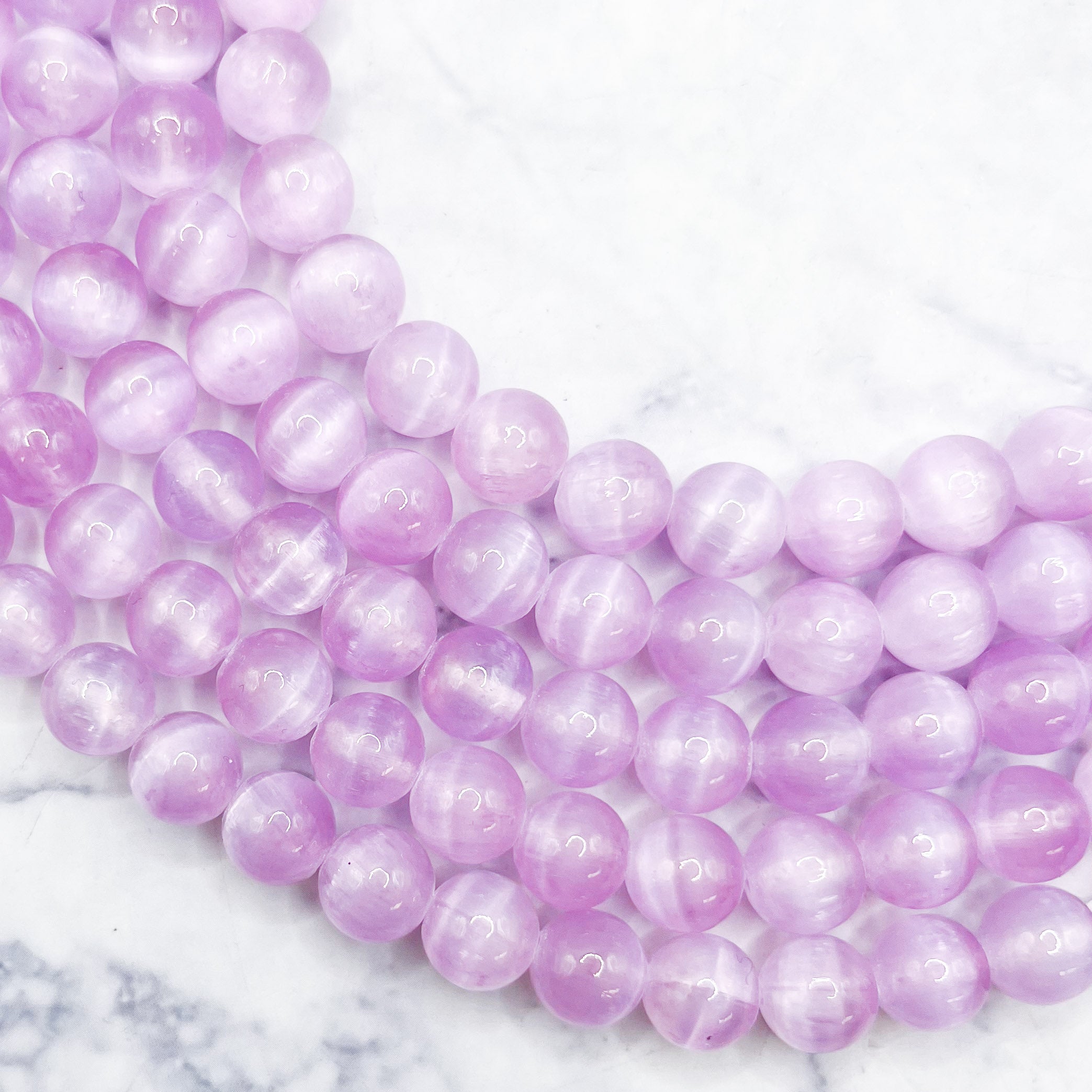 6mm Dyed Purple Selenite Bead Strand Q26