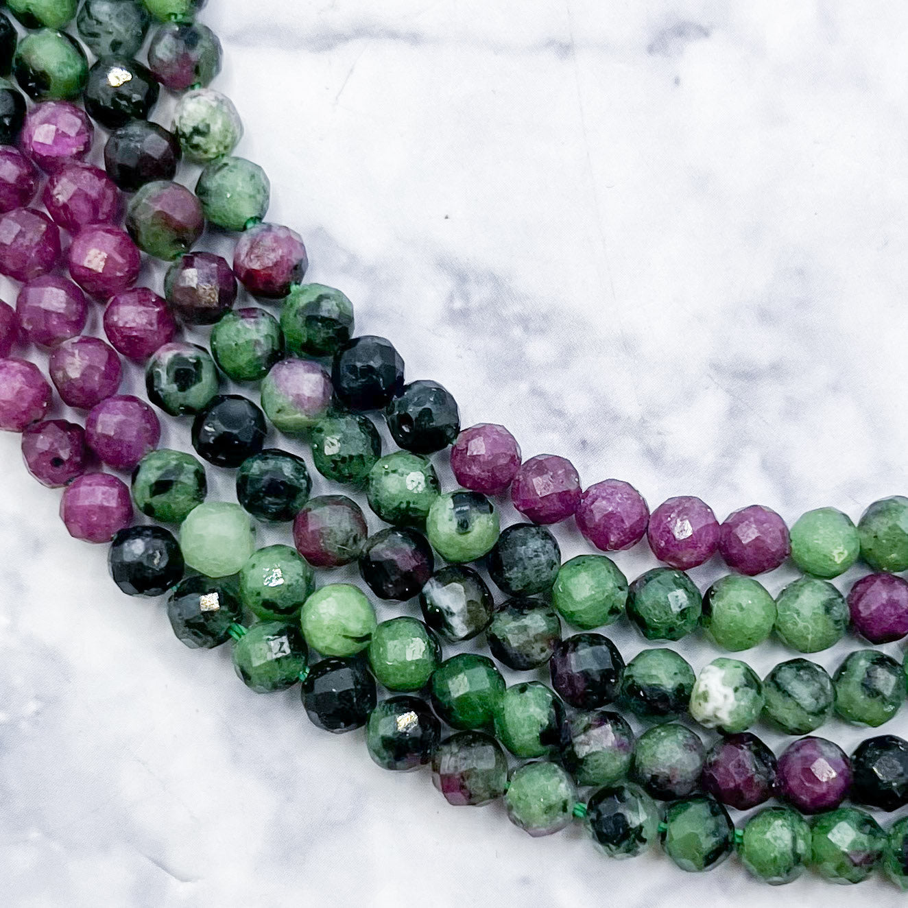 4mm HQ Faceted Ruby with Zoisite Bead Strand K28