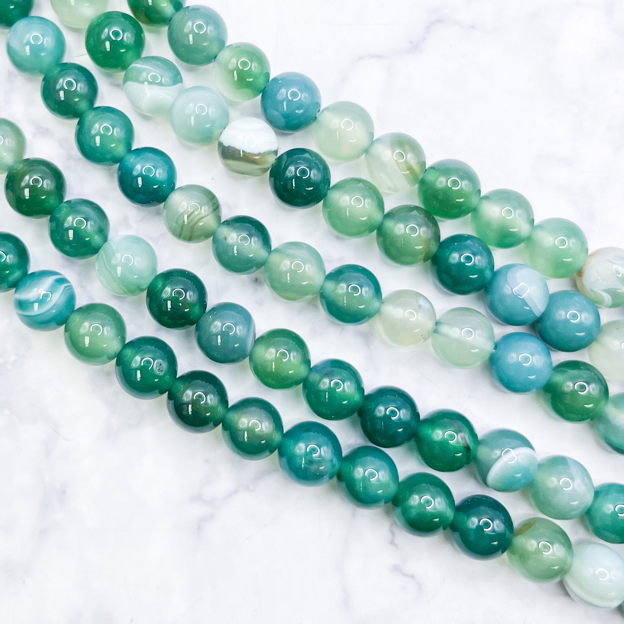 8mm Dyed Green Banded Agate Bead Strand B12