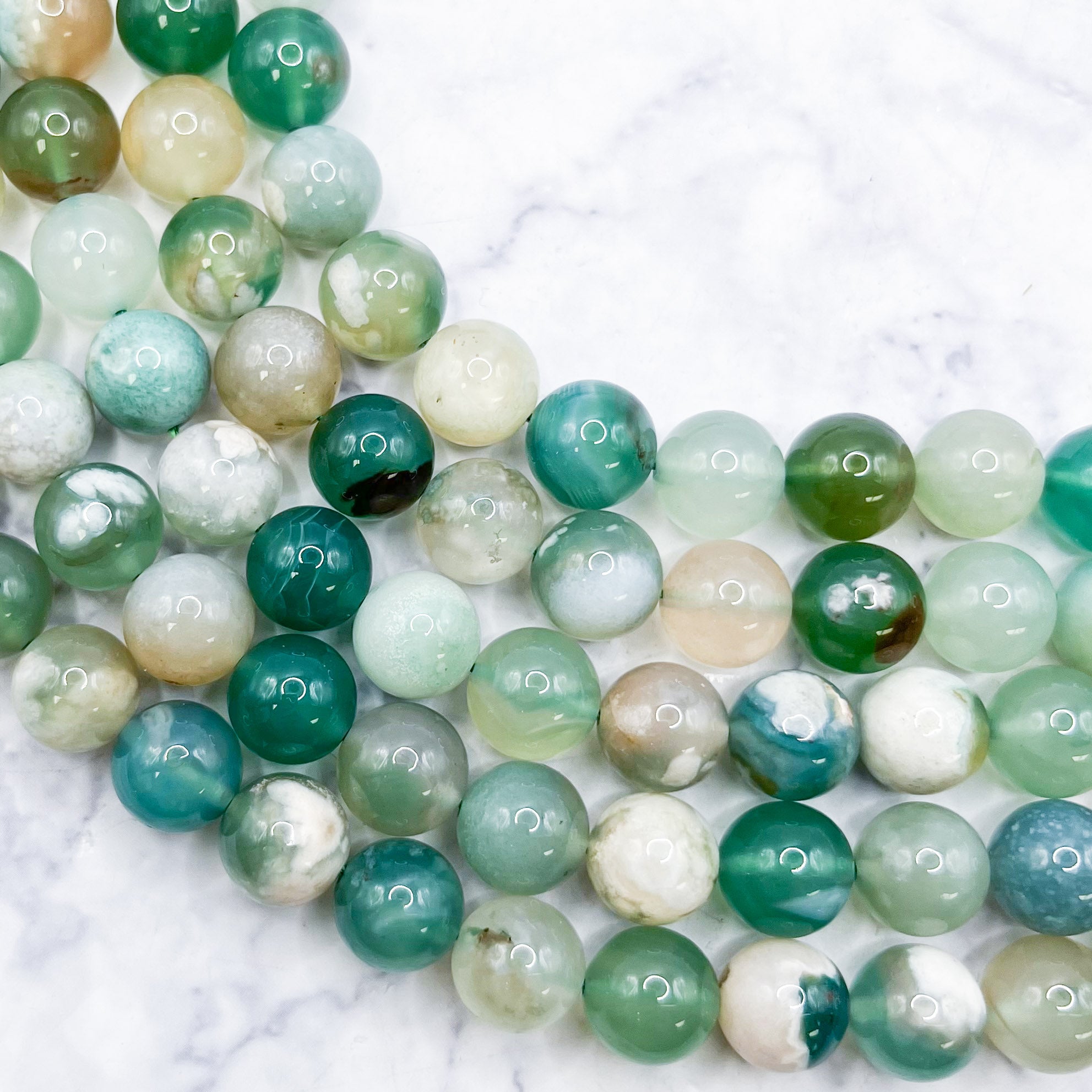 10mm Green Flower Agate Bead Half Strand Q21