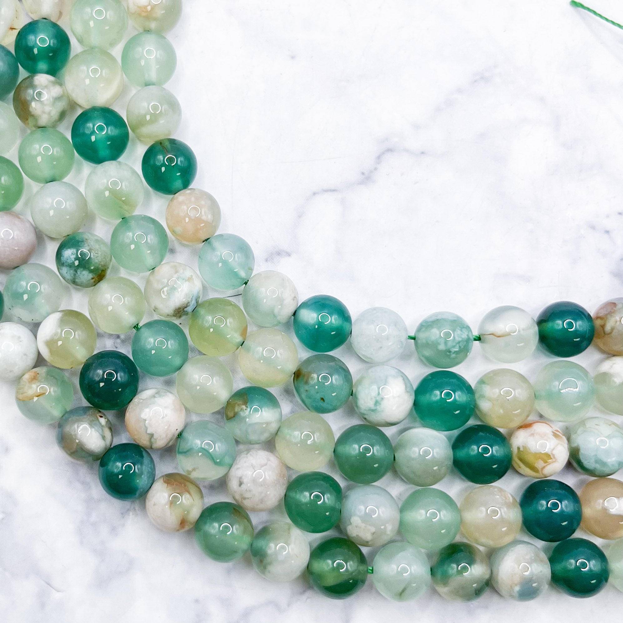 8mm Green Flower Agate Bead Half Strand P15