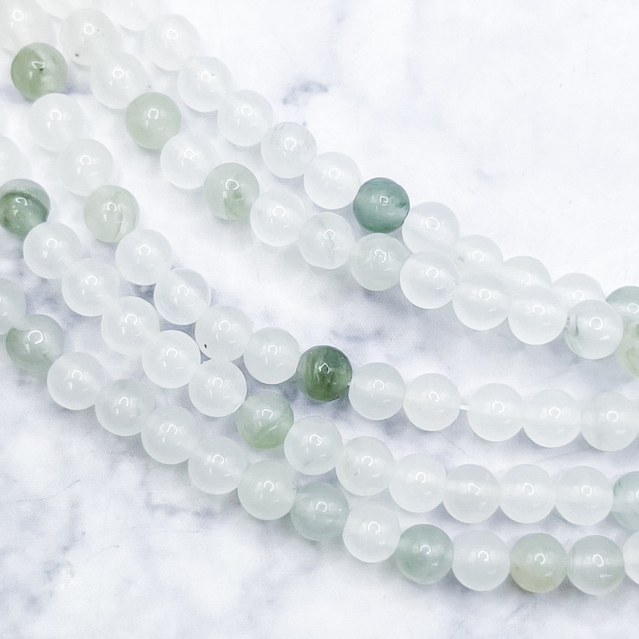 4mm White Jadeite Bead Strand V14