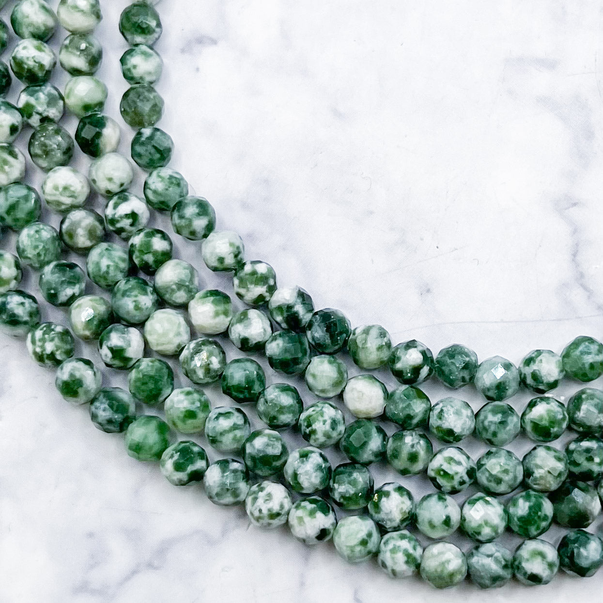 4mm HQ Faceted Green Spot Jasper Bead Strand N12