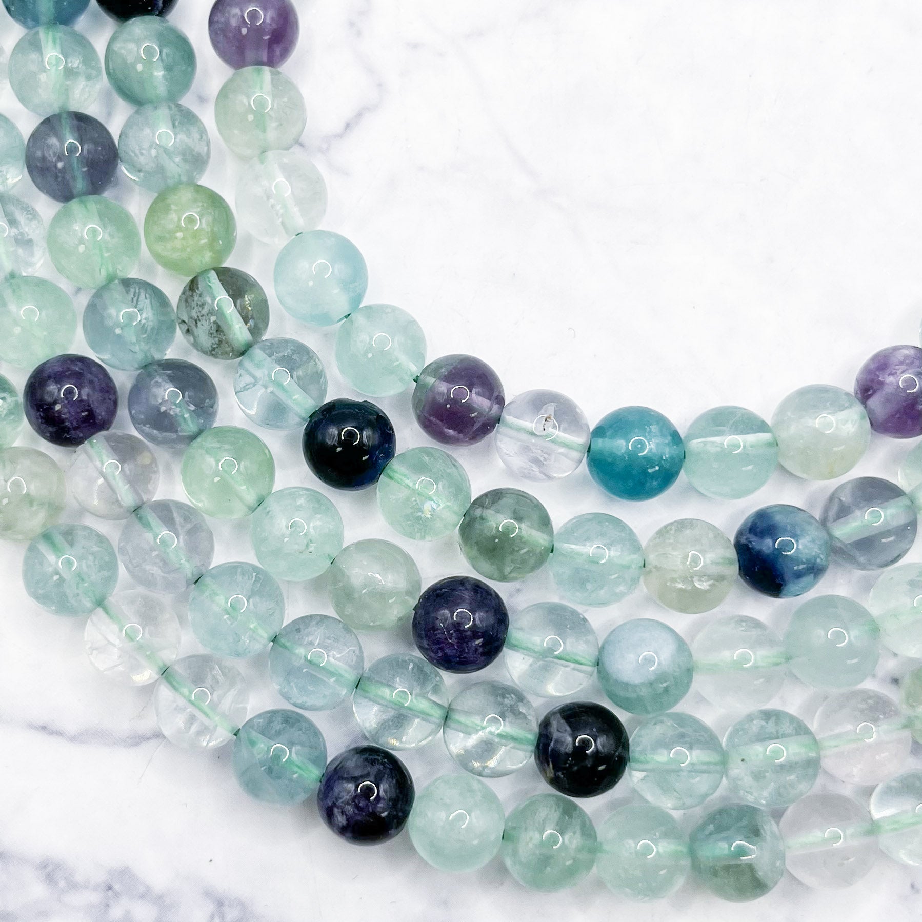 8mm Rainbow Fluorite Bead Strand M15