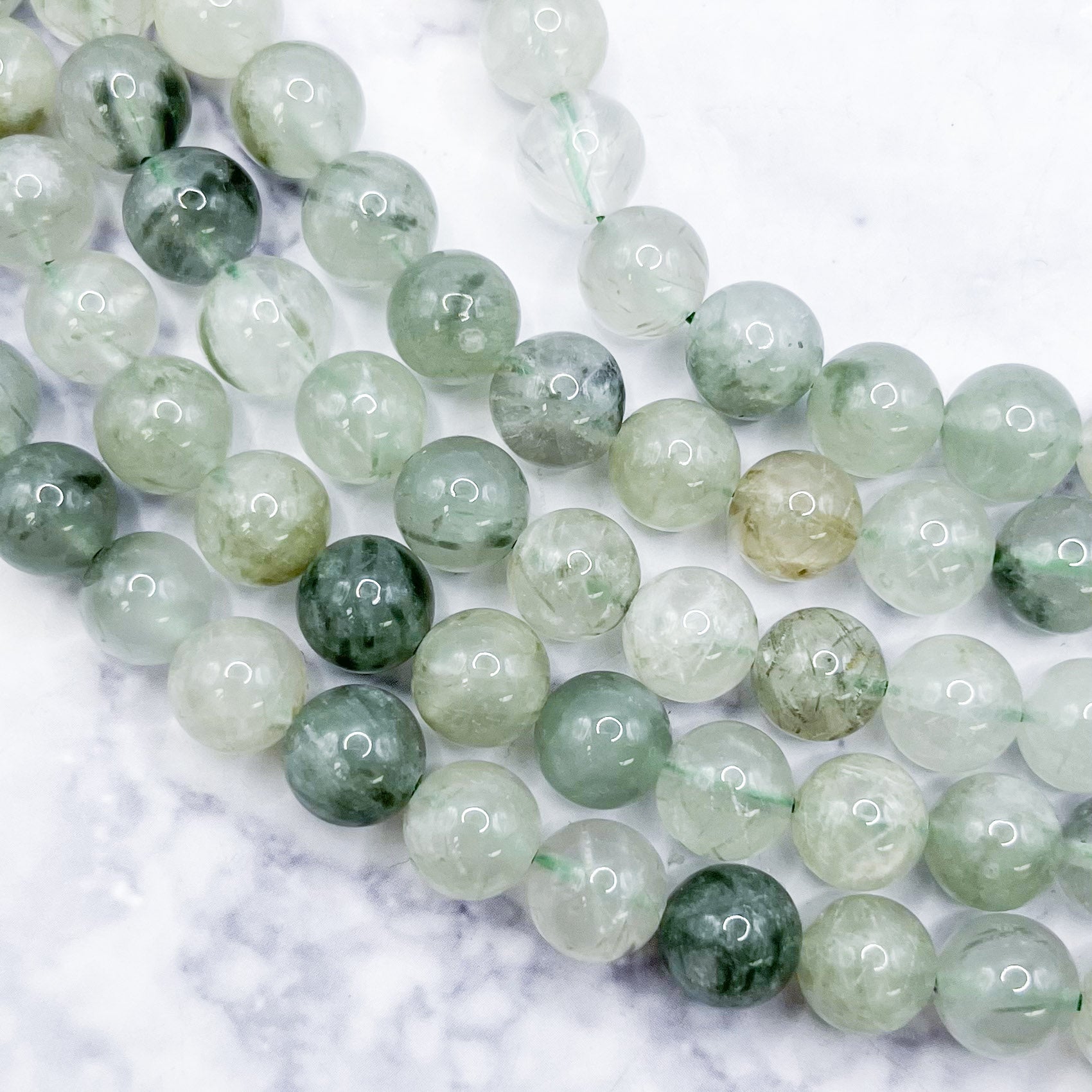 8mm Green Rabbit Hair Quartz Bead Half Strand V12