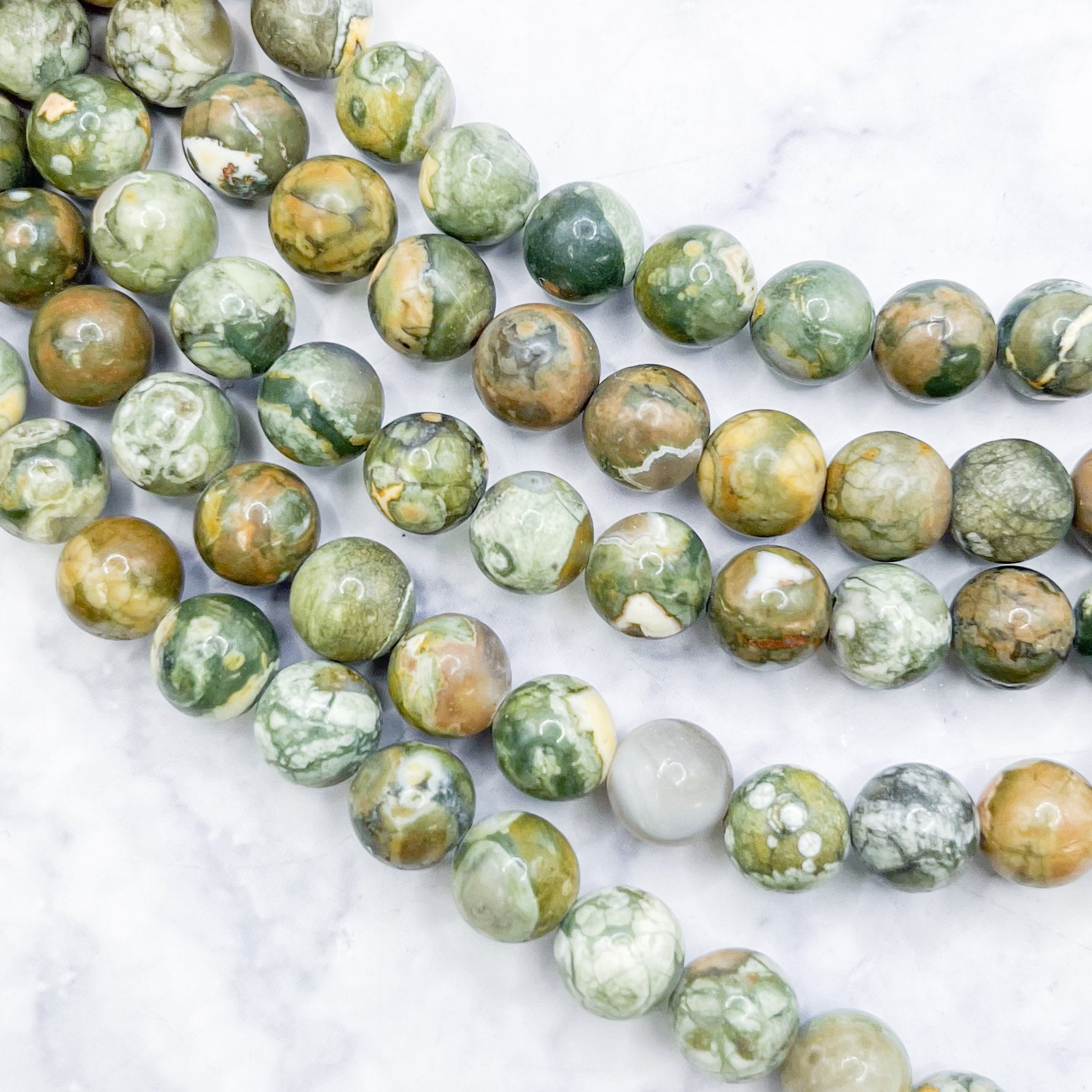 8mm Rhyolite / Rainforest Jasper Bead Strand V16