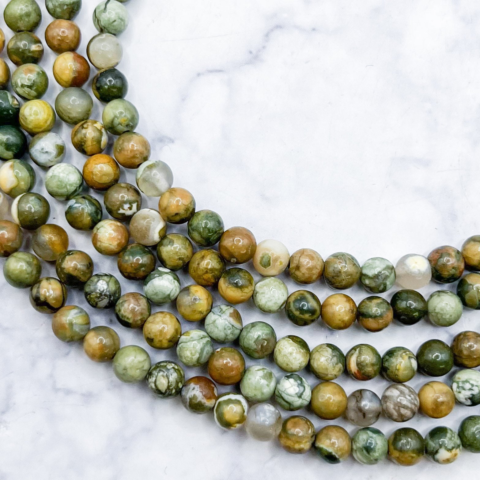 4mm Rhyolite / Rainforest Jasper Bead Strand L12