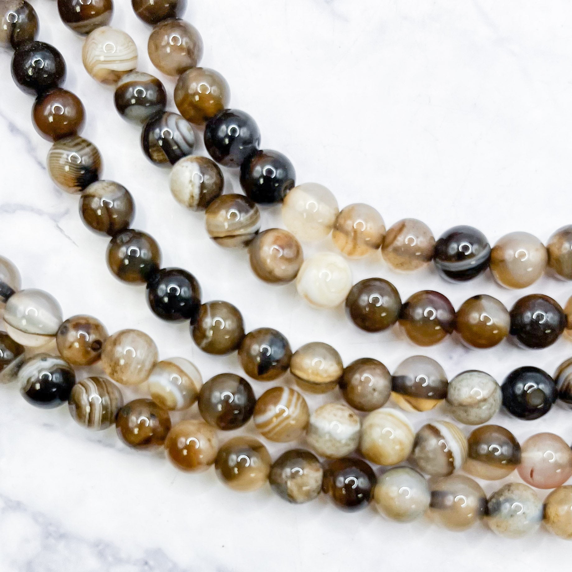 6mm Brown Banded Agate Bead Strand S10