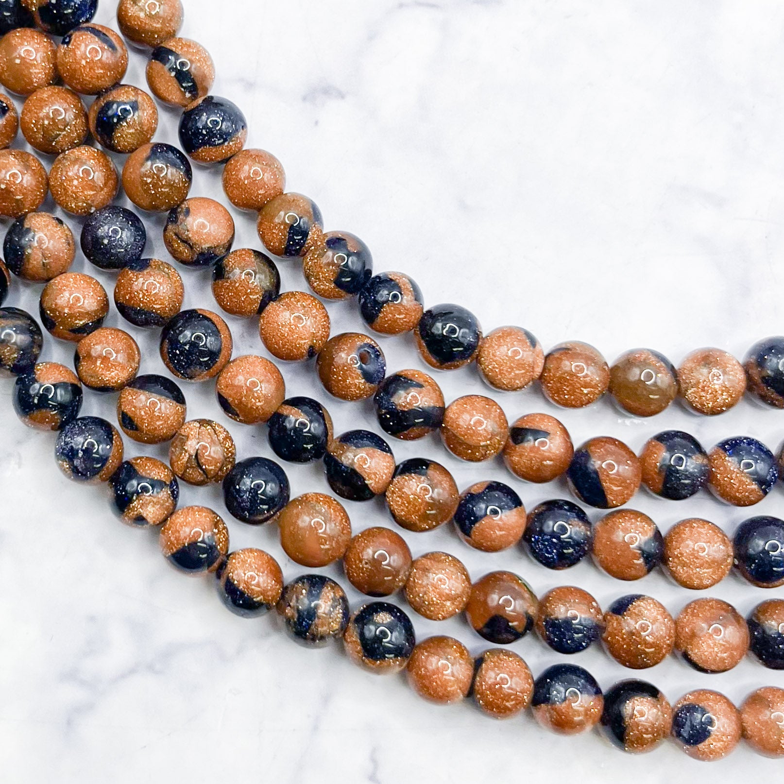 6mm Navy and Copper Goldstone Bead Strand N8