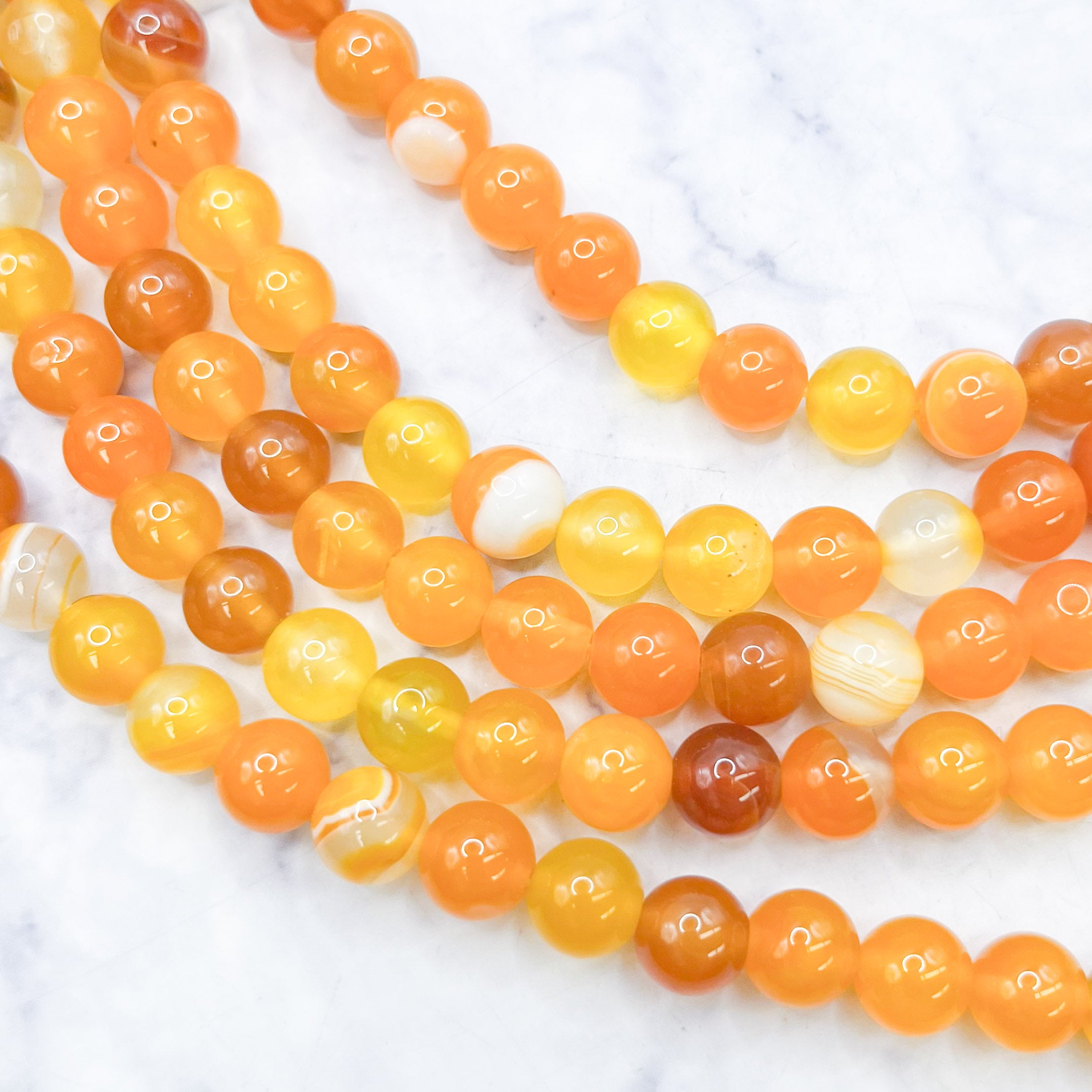 8mm Dyed Orange Banded Agate Bead Strand H12