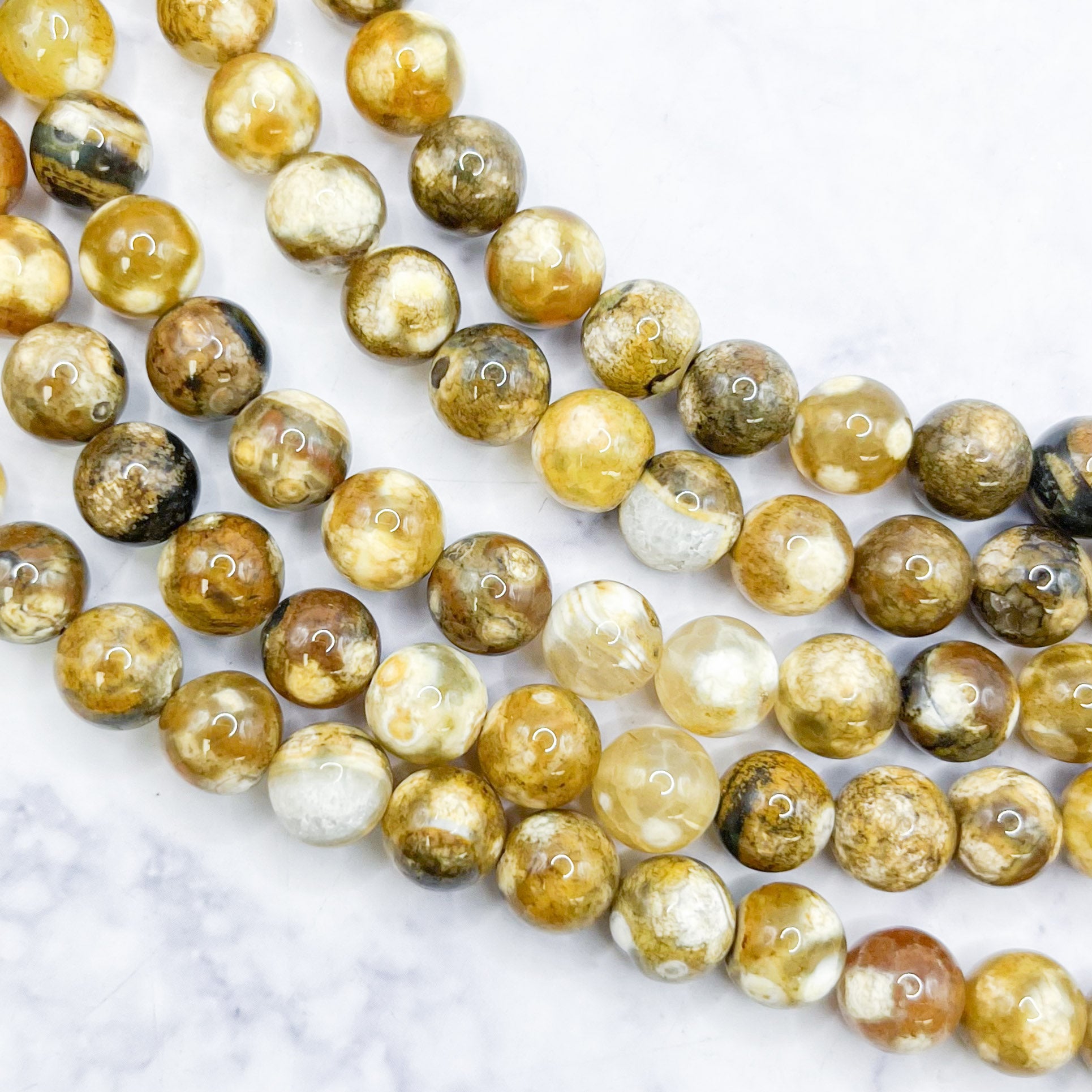 8mm Yellow Fire Crackle Agate Bead Strand M12