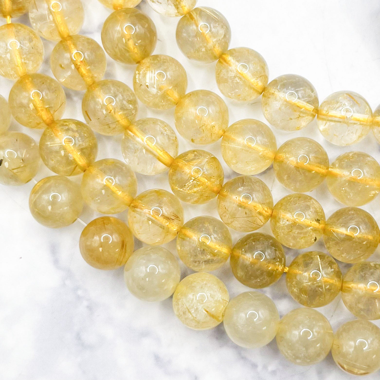 8mm Golden Rutilated Quartz Bead Half Strand P19