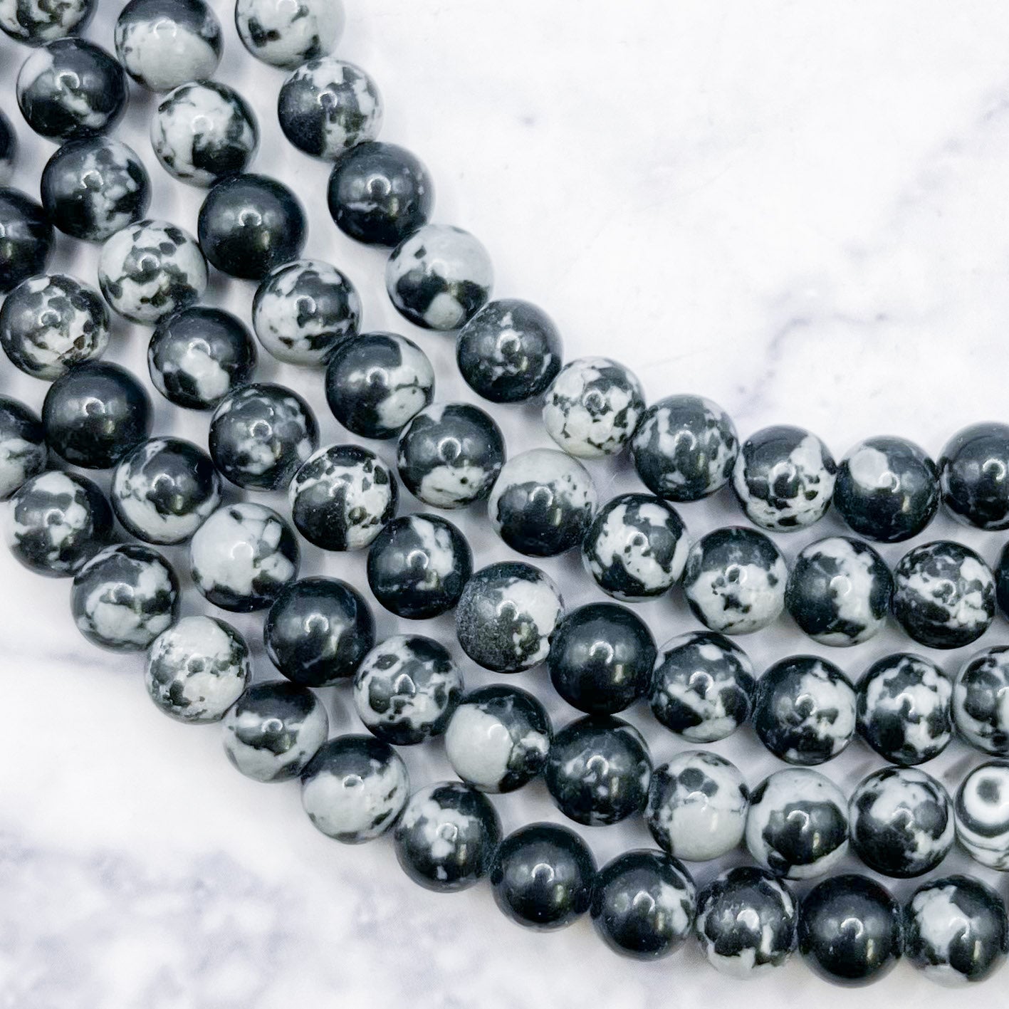 6mm Snowflake Obsidian Bead Strand S10