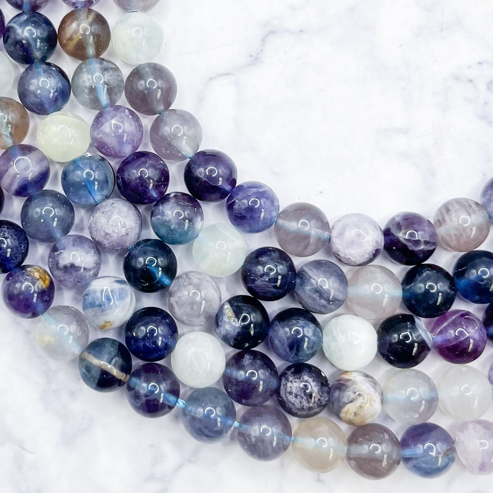 8mm Purple Rainbow Fluorite Bead Strand F20