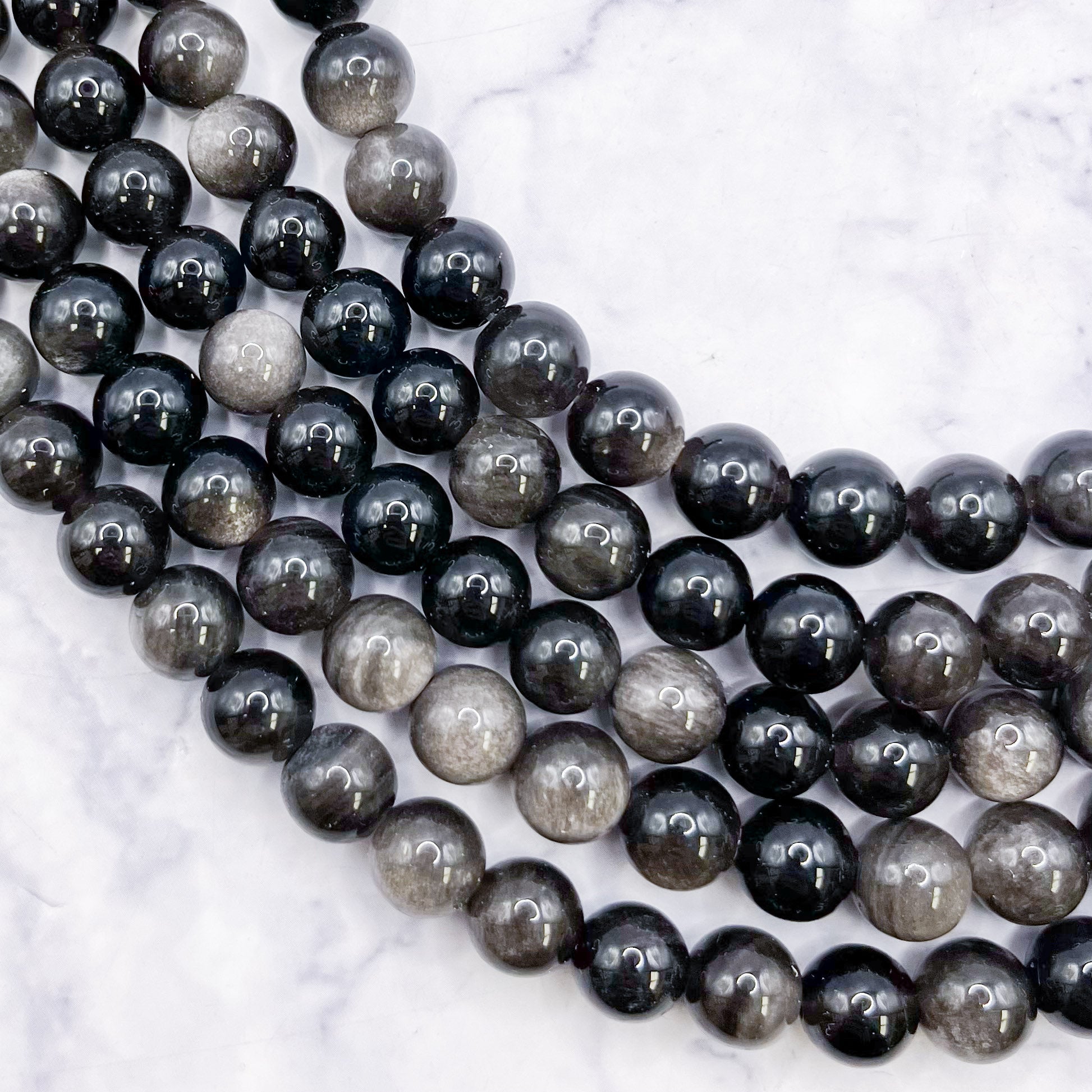 10mm Silver Sheen Obsidian Bead Strand J18