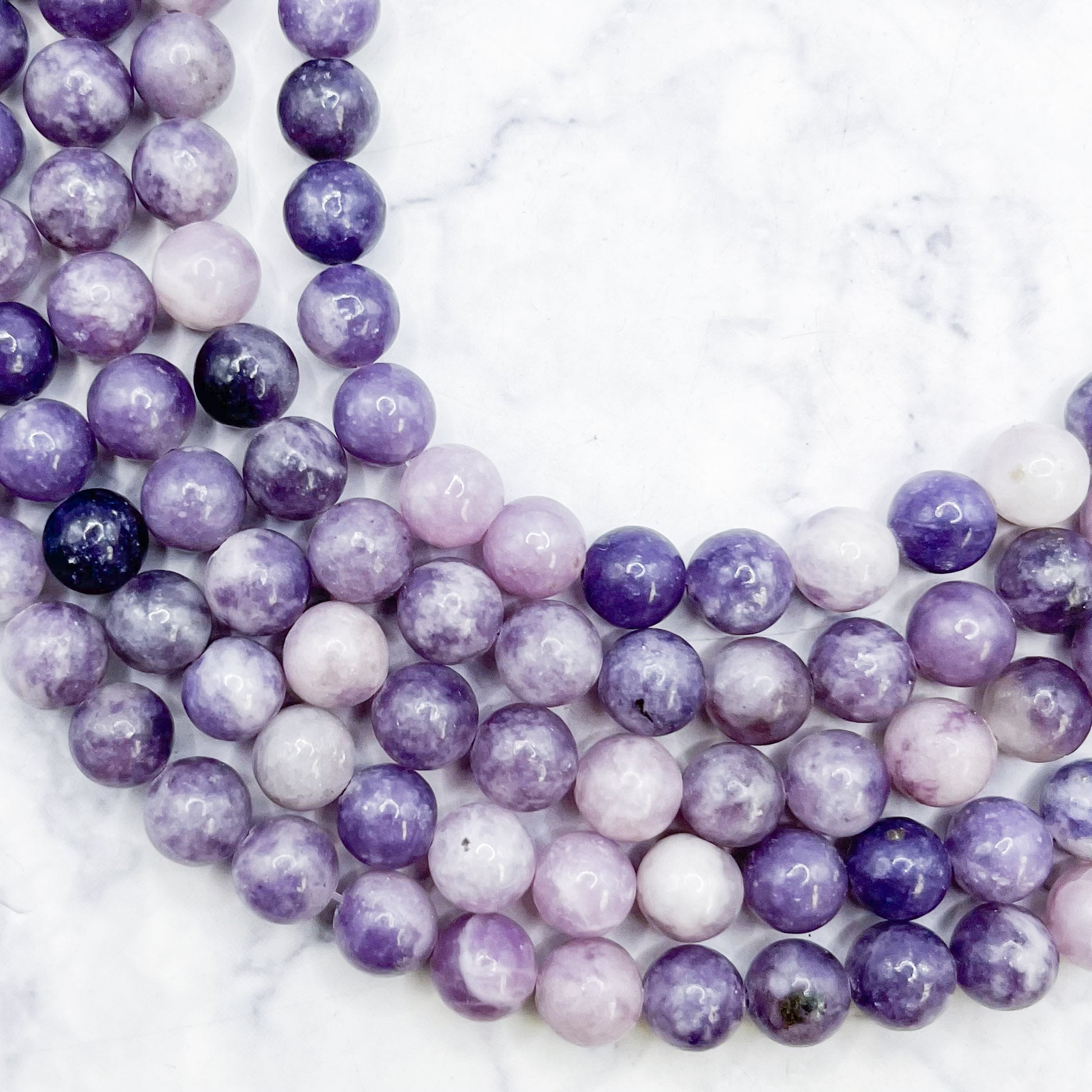 8mm Light Lepidolite Bead Strand F16