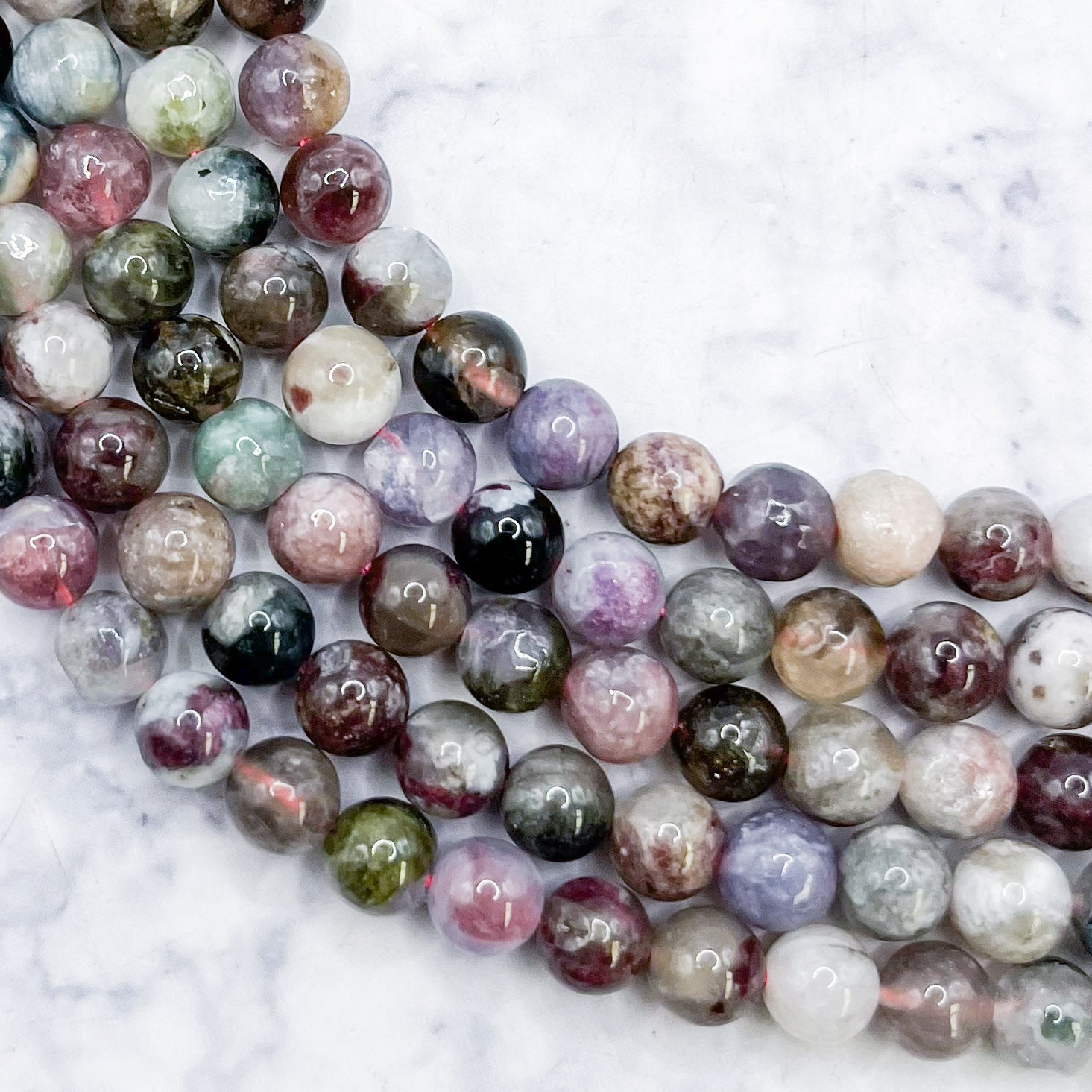 6mm Rainbow Tourmaline Bead Half Strand T18