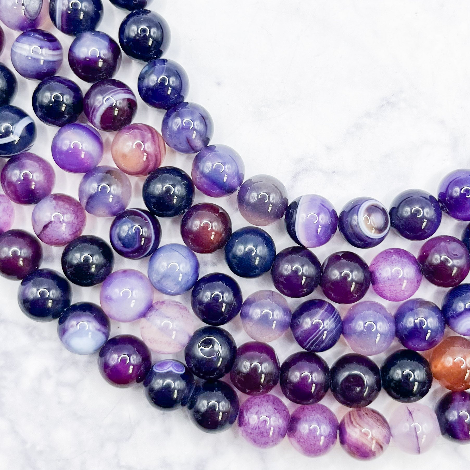 8mm Dyed Purple Banded Agate Bead Strand P12