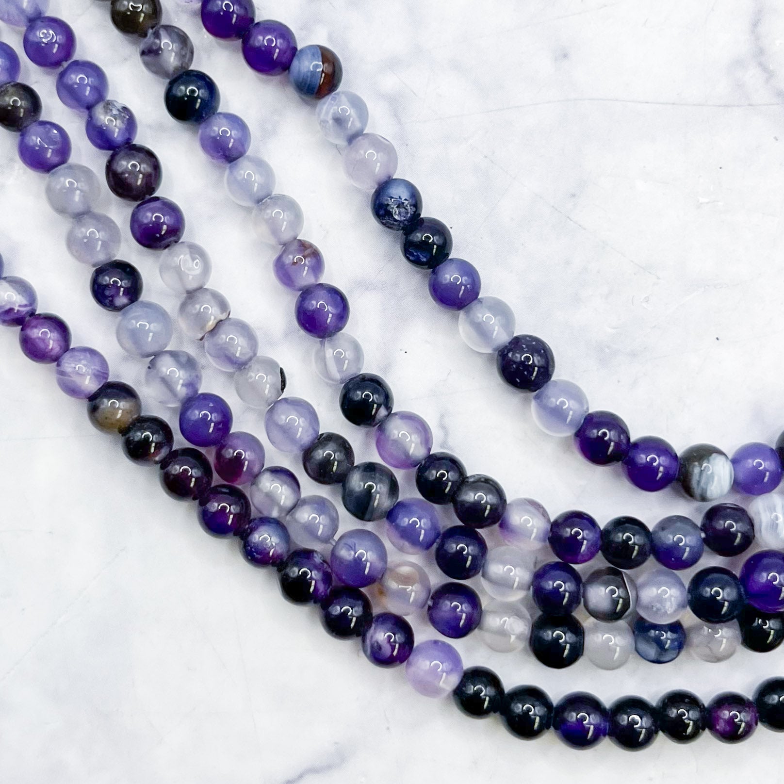 4mm Dyed Purple Banded Agate Bead Strand K8