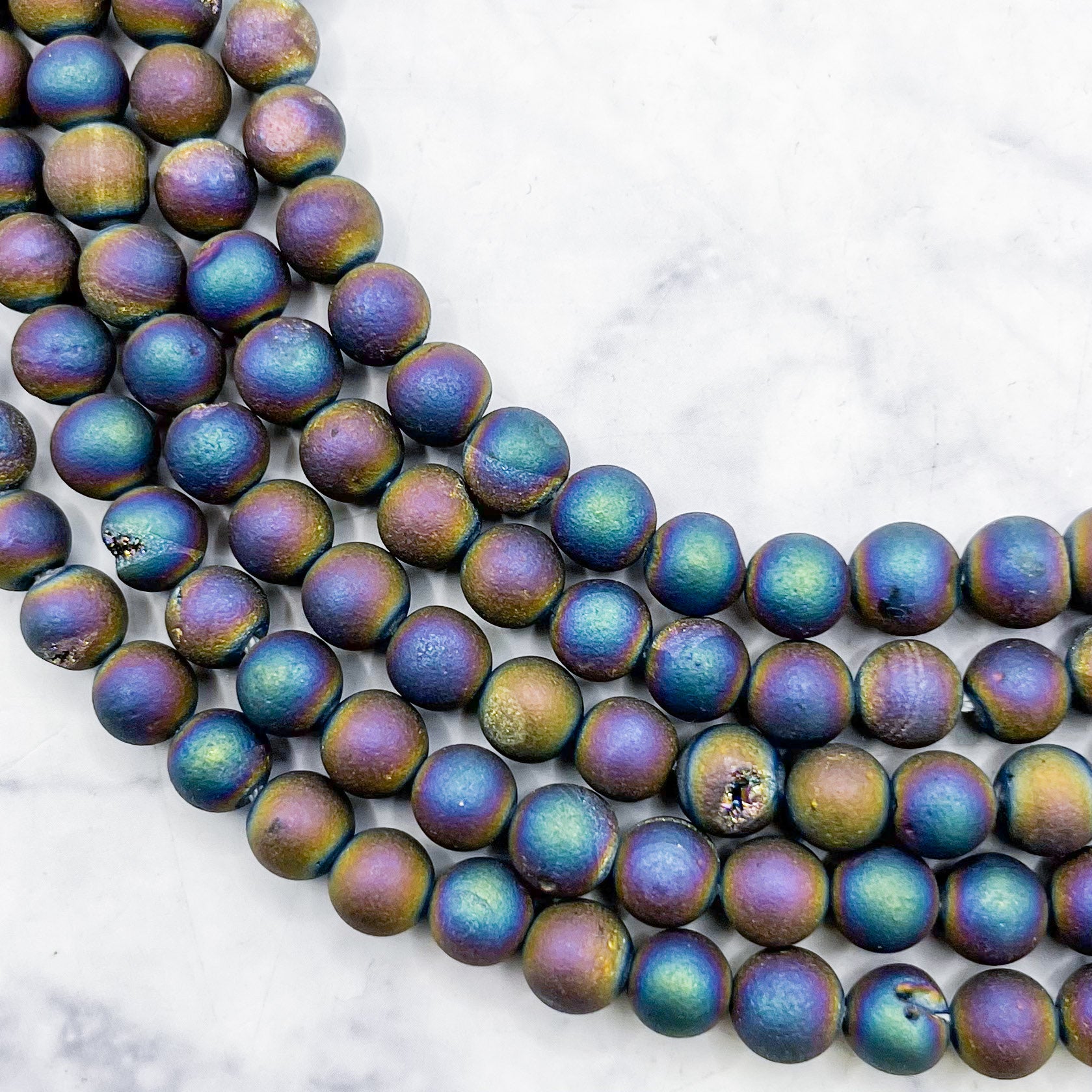 6mm Rainbow Druzy Agate Bead Strand E14